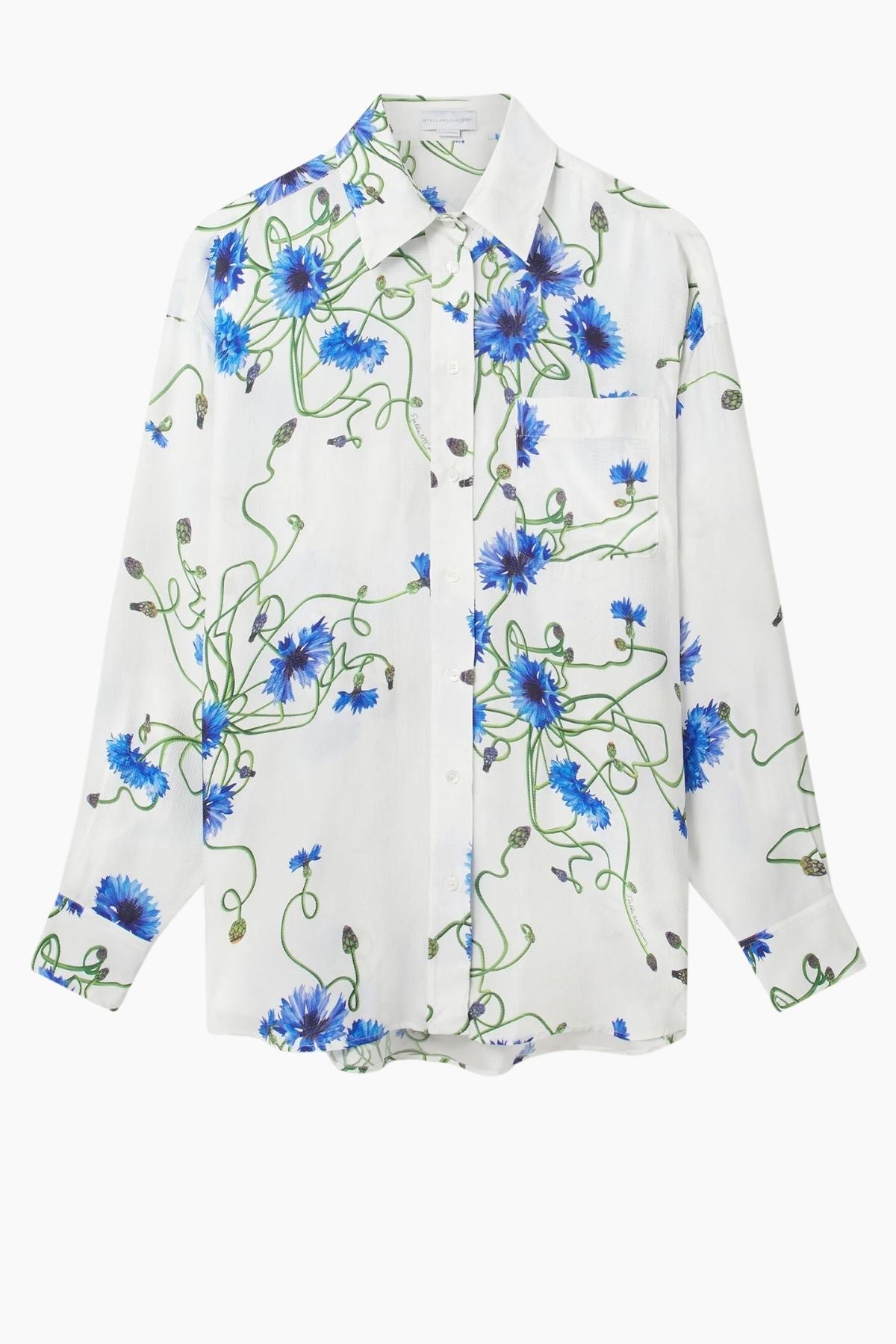 Stella McCartney Floral Print Hammered Overshirt - Cornflower