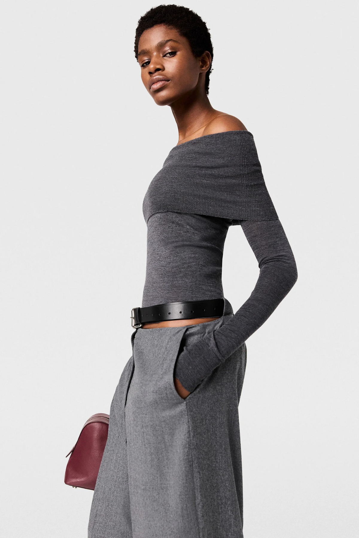 Stella McCartney Off Shoulder LS Knit - Dark Grey Melange