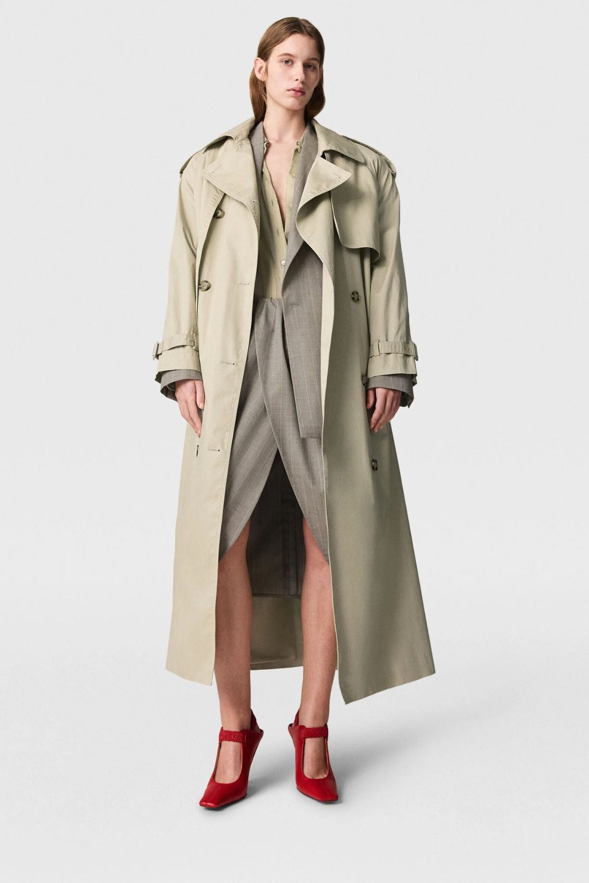 Stella McCartney Padded Shoulder Trench - Pebble