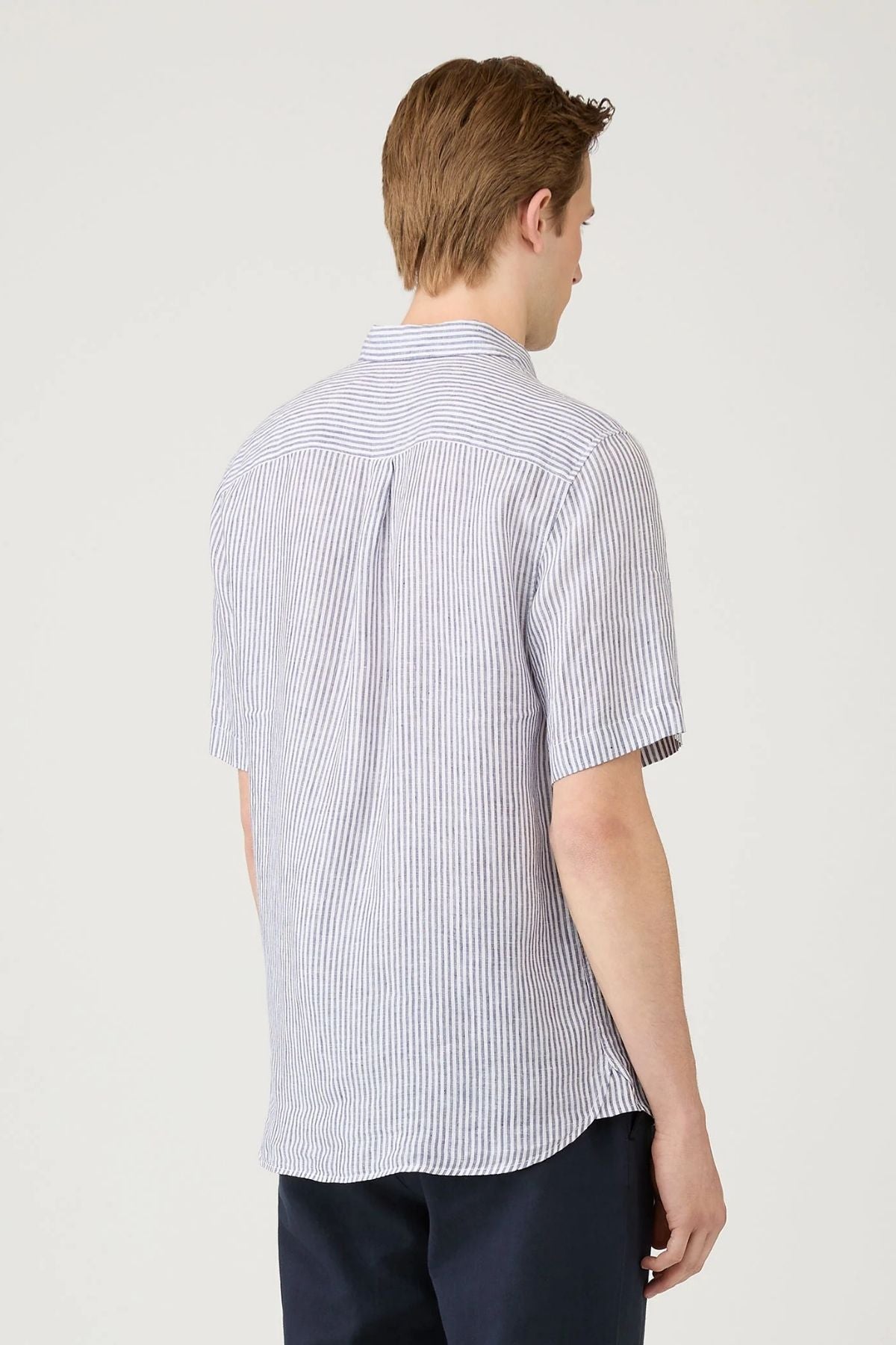 SUNSPEL SS Linen Shirt - White/ Navy Stripe