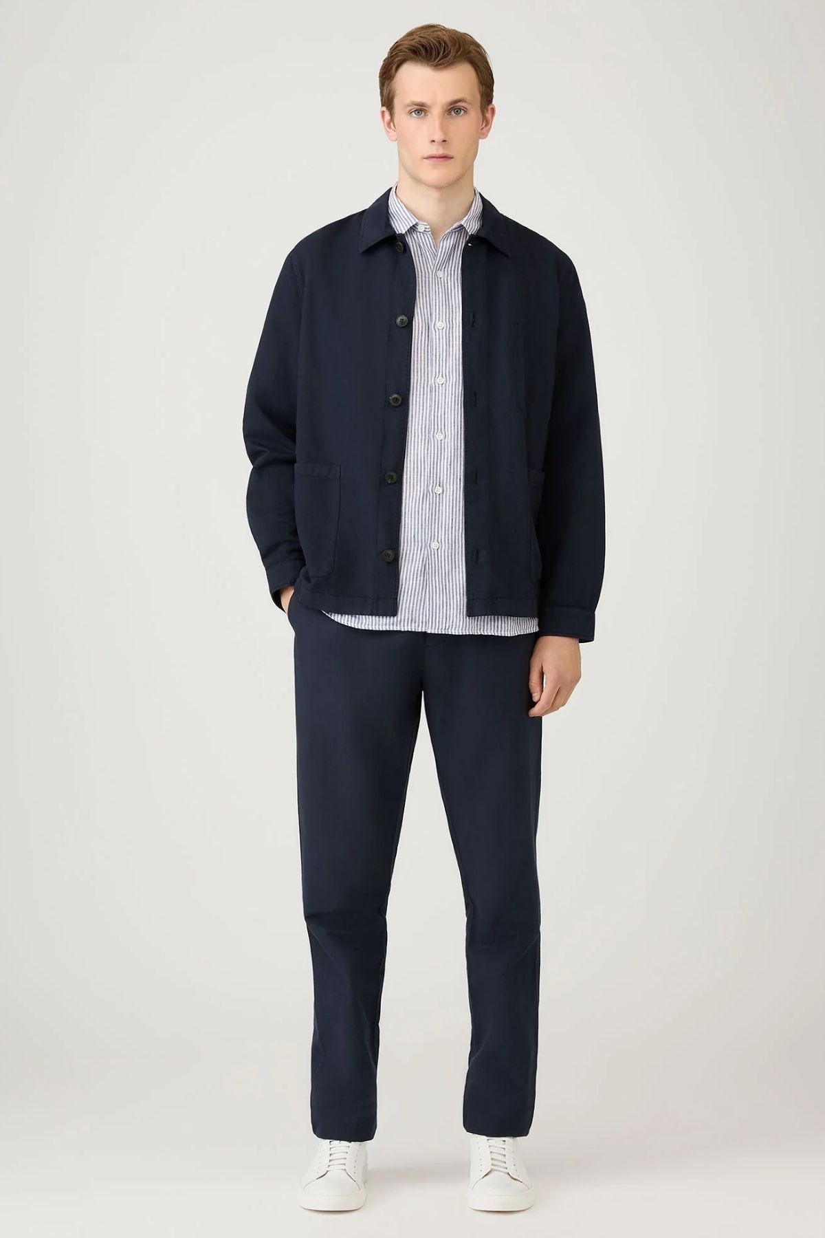 SUNSPEL SS Linen Shirt - White/ Navy Stripe