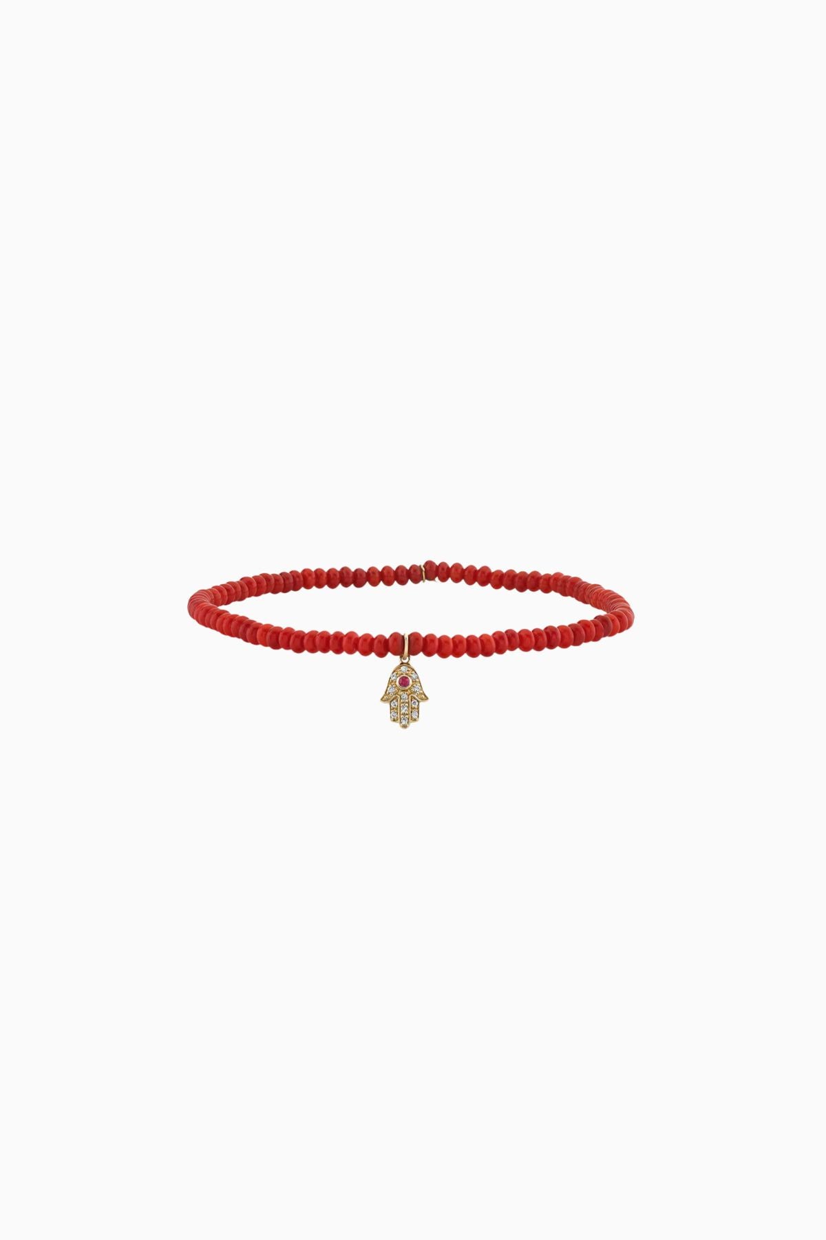 Sydney Evan Baby Hamsa Bead Bracelet with Ruby - Coral