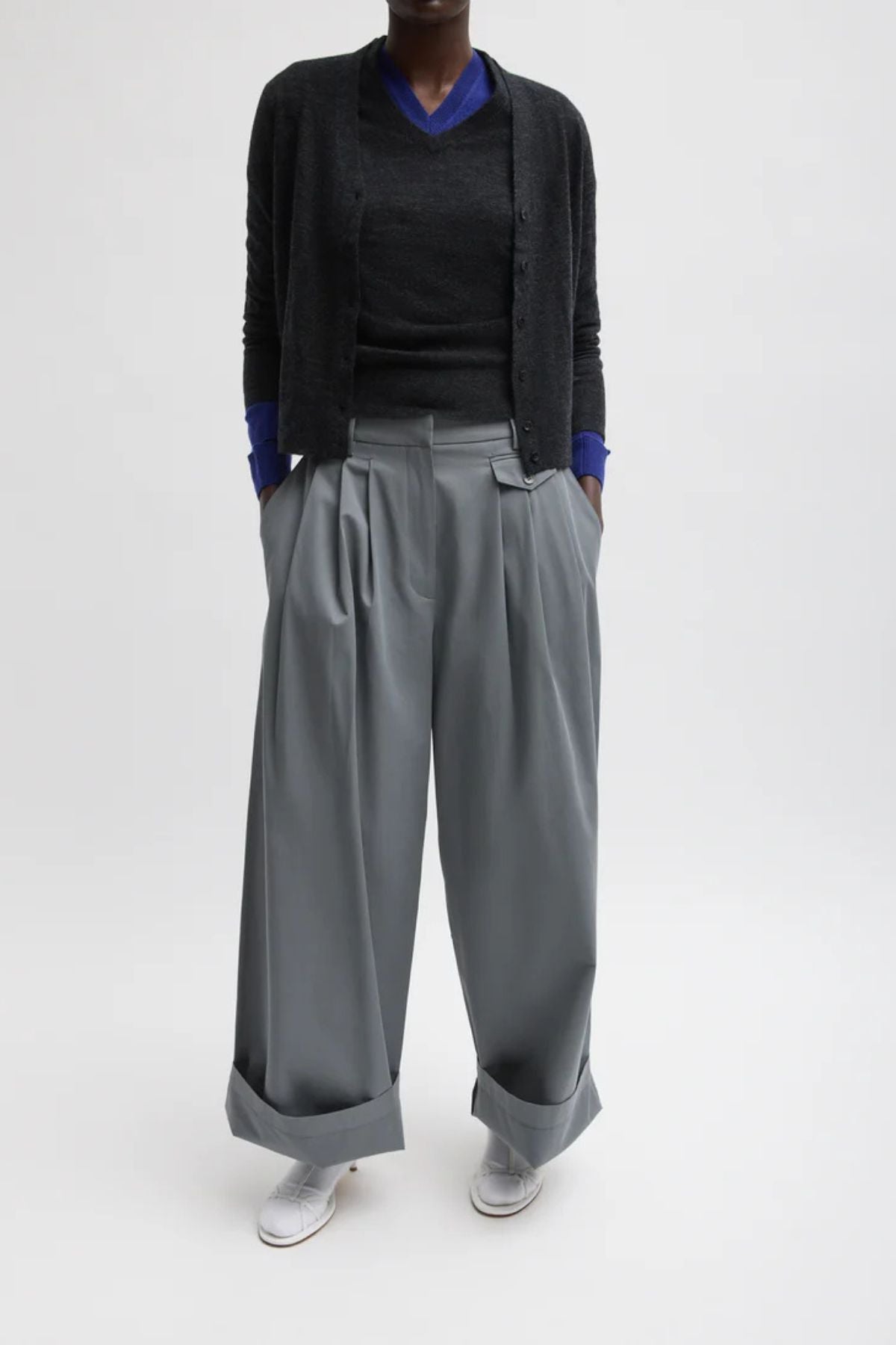 Tibi Bio Twill Triple Pleat Pant - Grey