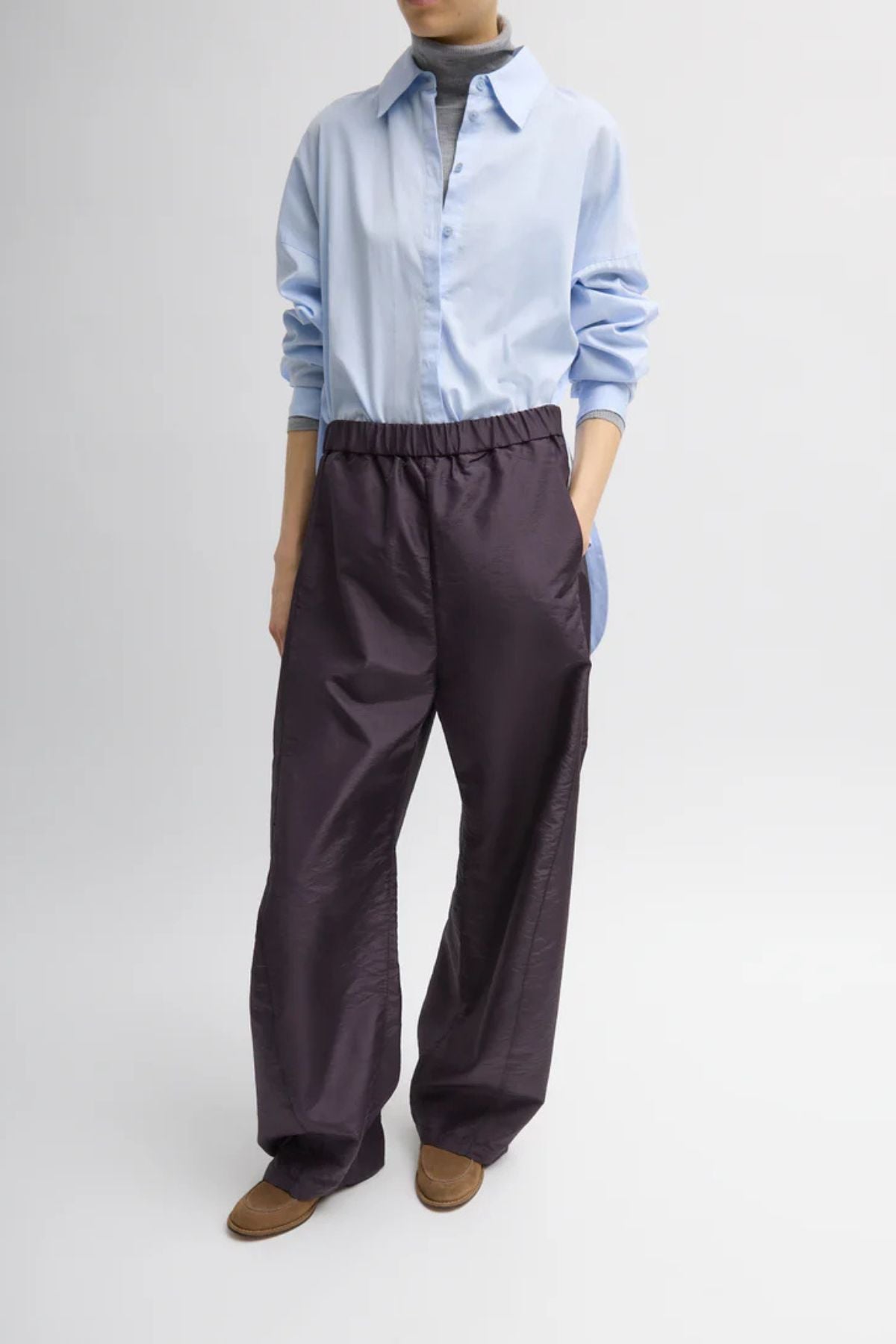 Tibi Crispy Nylon Winslow Pant - Eggplant