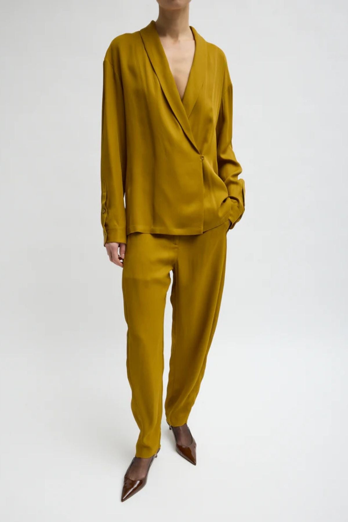 Tibi Eco Acetate Viscose Wrap Shirt Jacket - Mustard