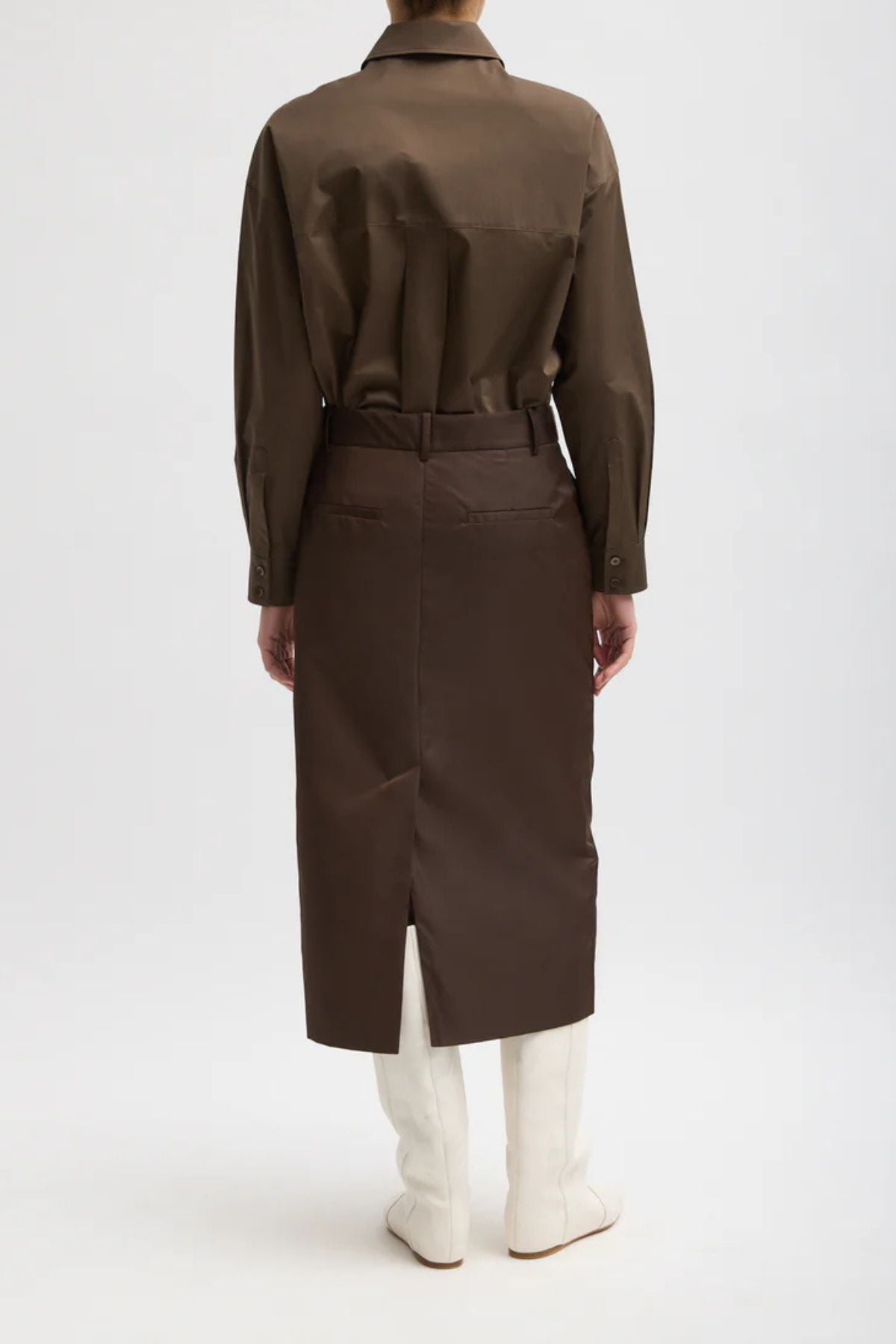 Tibi Eco Nylon Midi Trouser Skirt - Brown