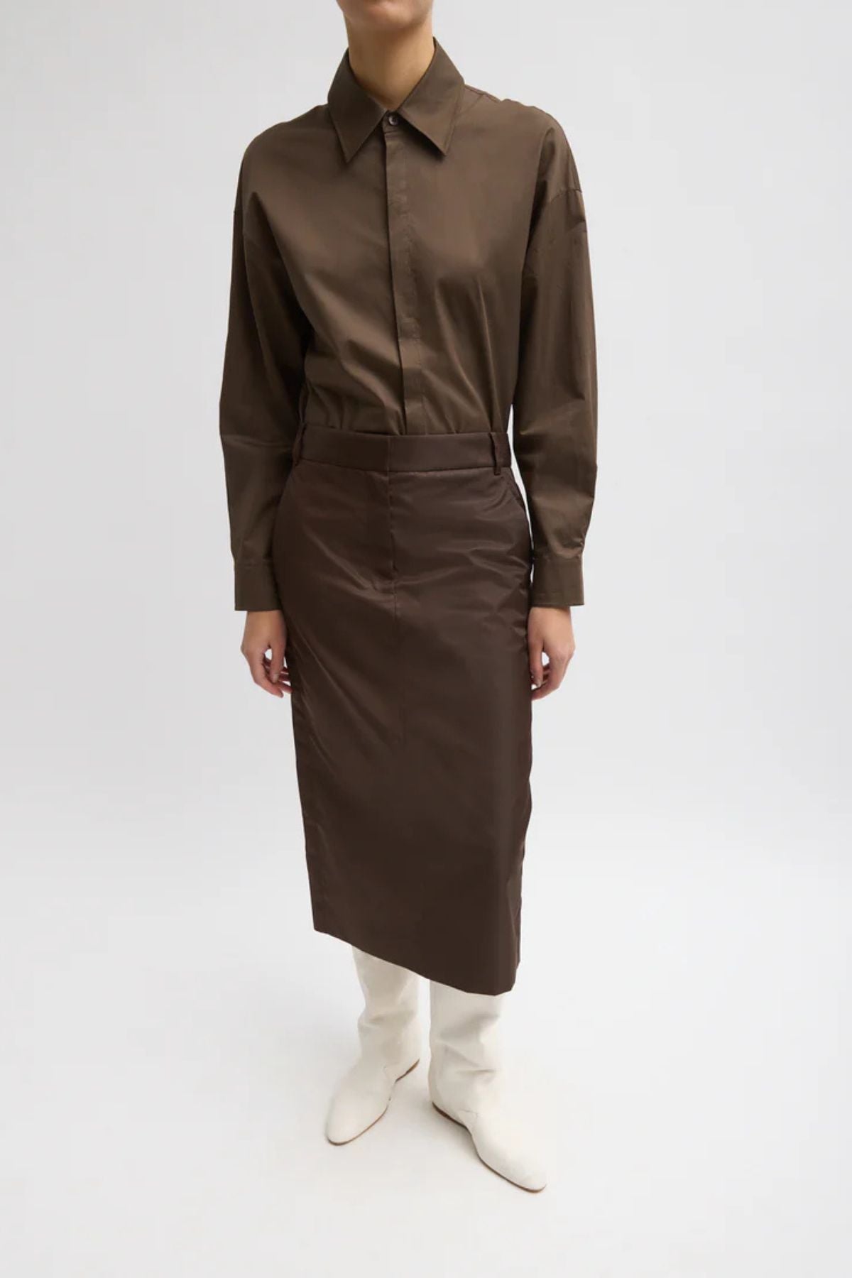 Tibi Eco Nylon Midi Trouser Skirt - Brown
