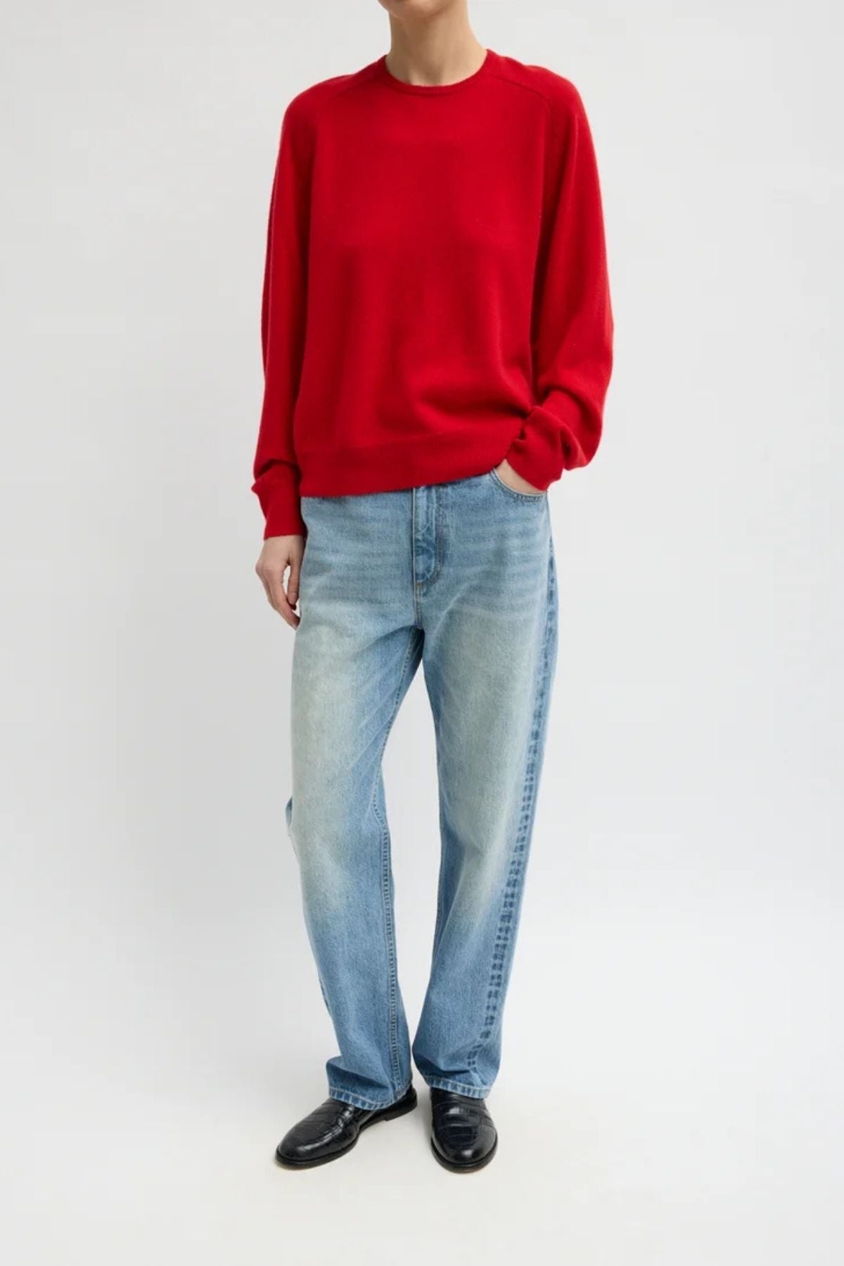 Tibi Featherweight Cashmere Crew - Red