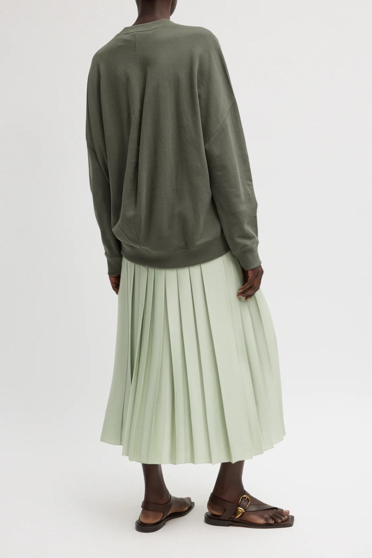 Tibi Featherweight Pleated Pull On Skirt - Sage