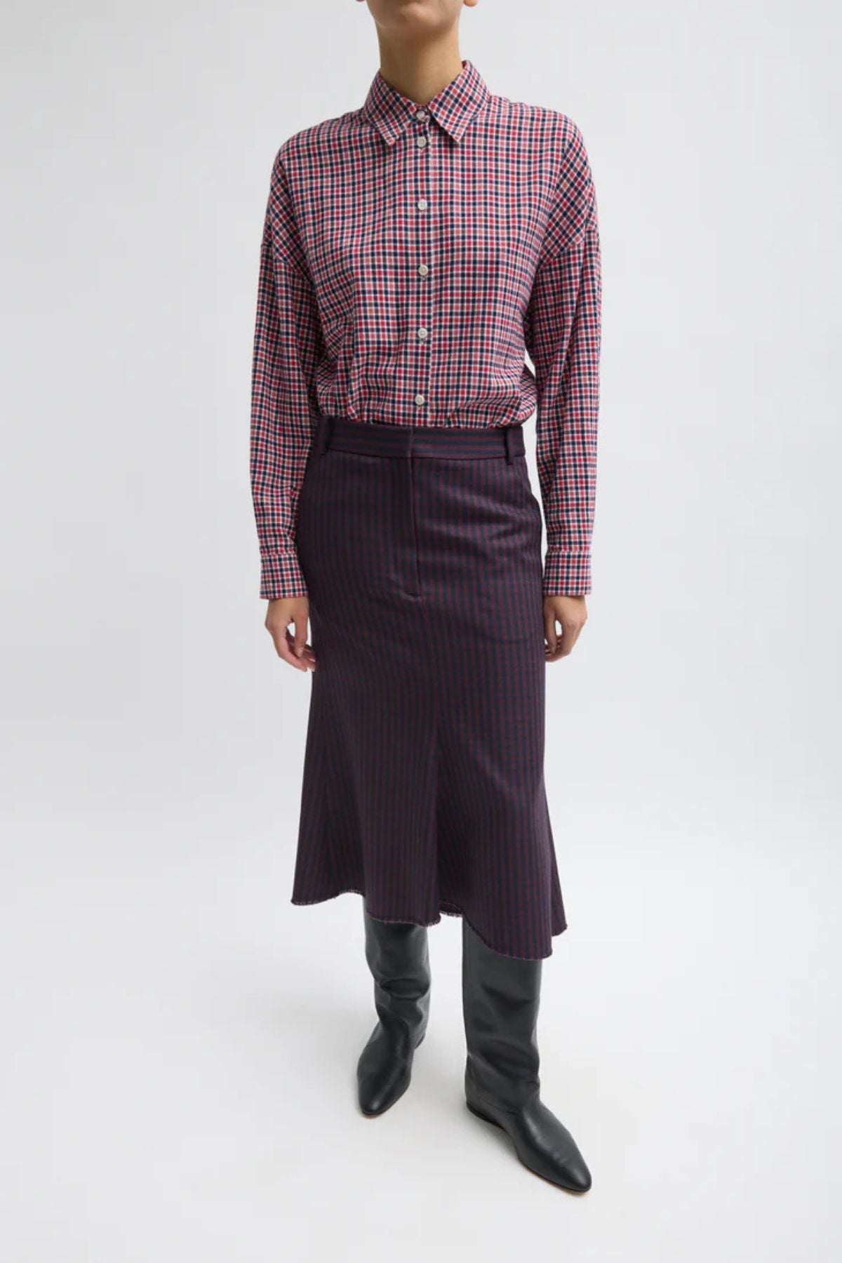 Tibi Flannel Menswear Oversized Shirt - Red Multi