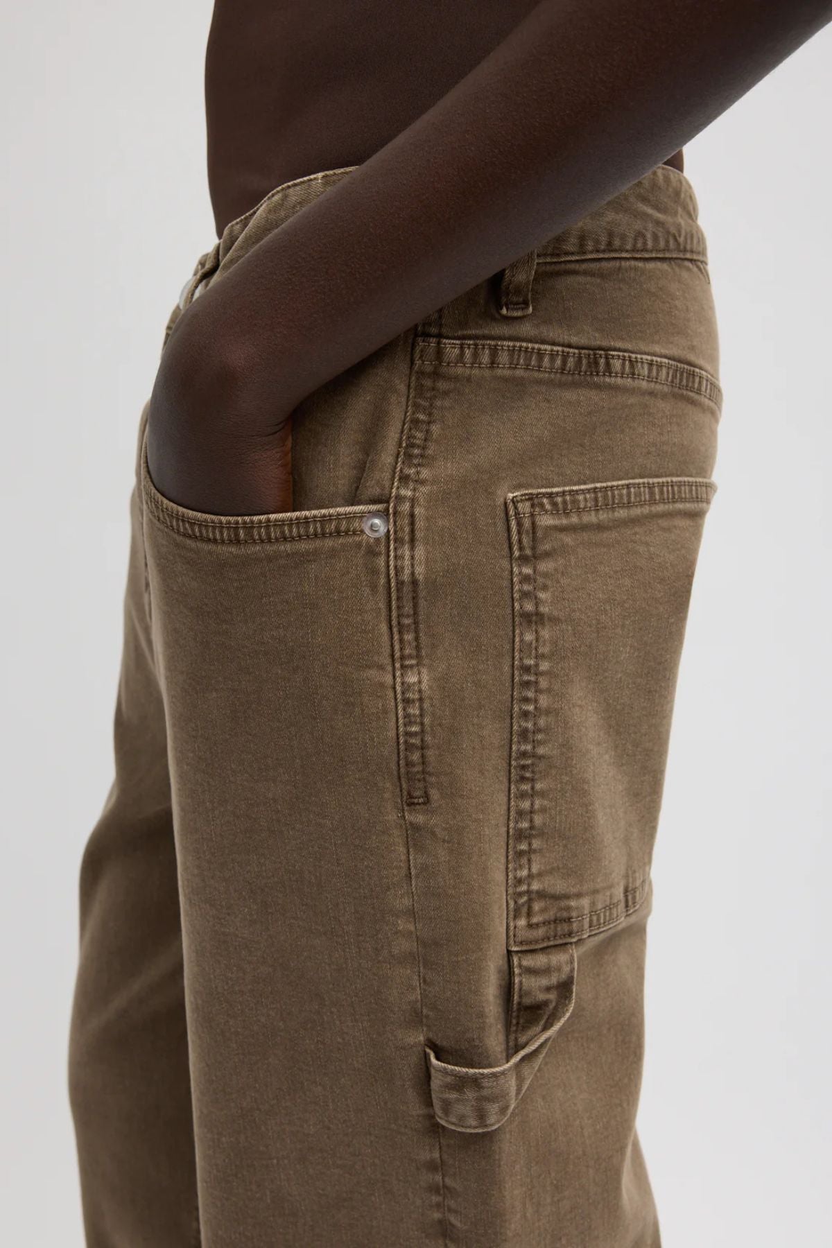 Tibi Garment Wash Stretch Twill Carpenter Jean - Brown