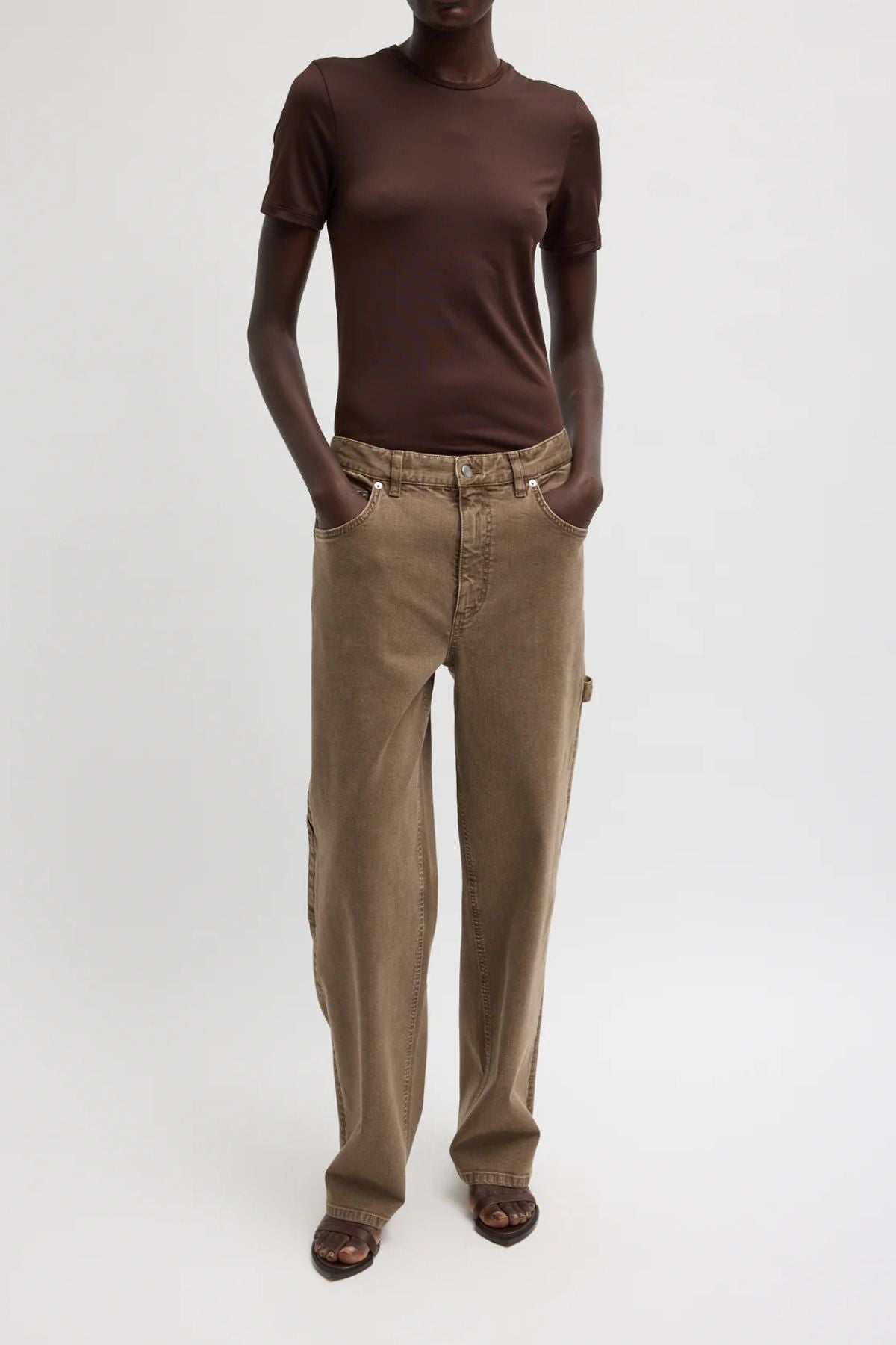 Tibi Garment Wash Stretch Twill Carpenter Jean - Brown