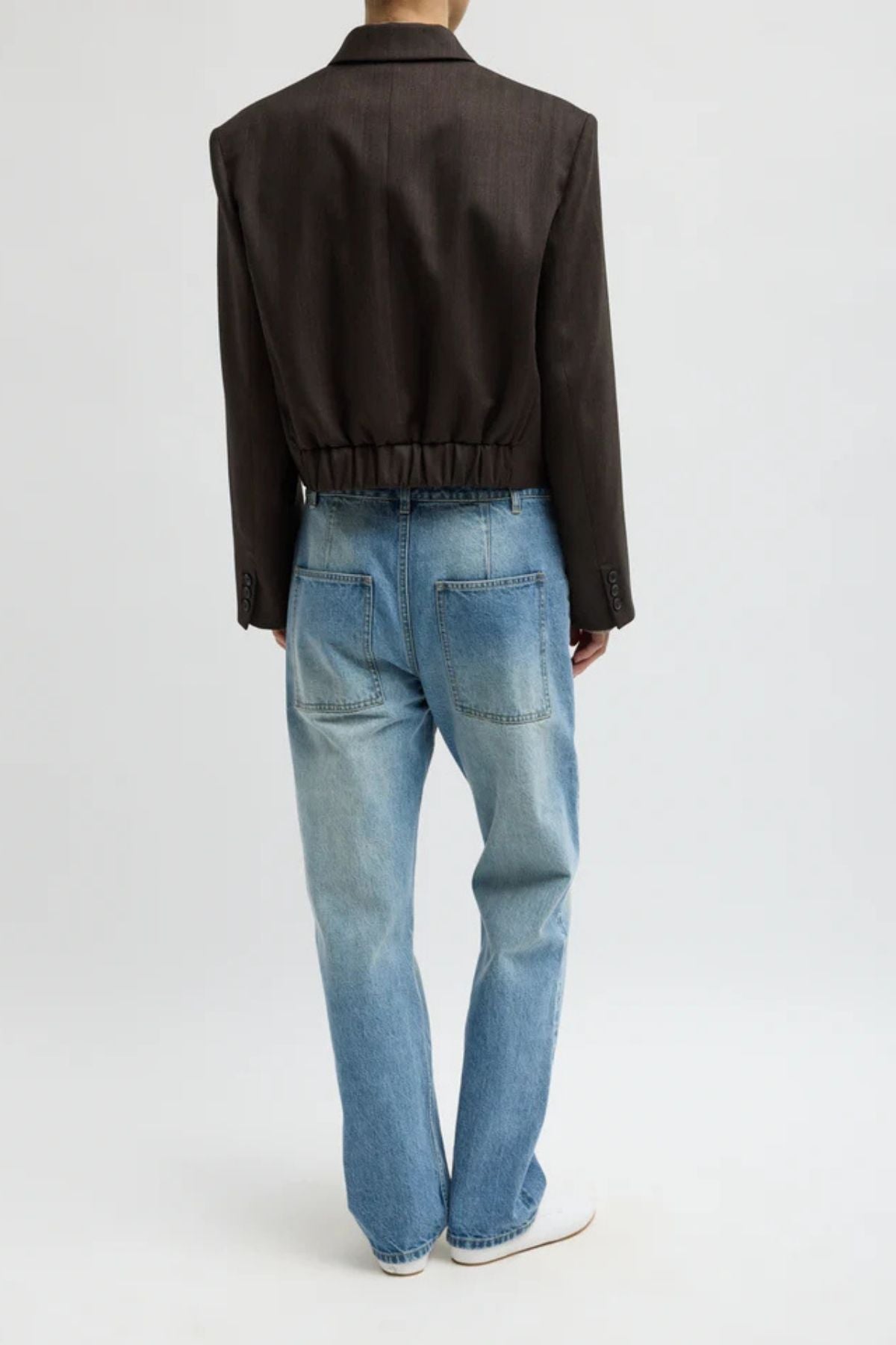 Tibi Herringbone Suiting Cropped Blazer - Brown Multi
