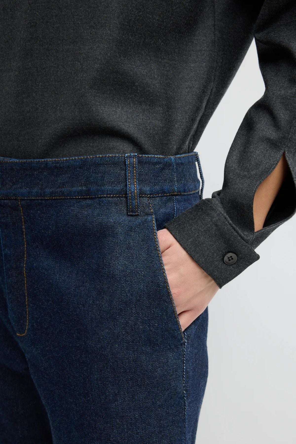 Tibi Indigo Denim Pat Trouser Jean - Dark Denim