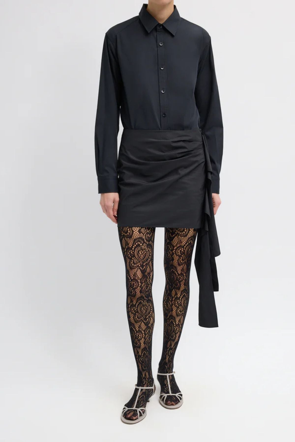 Tibi Italian Sporty Nylon Ribbon Mini Skirt - Black