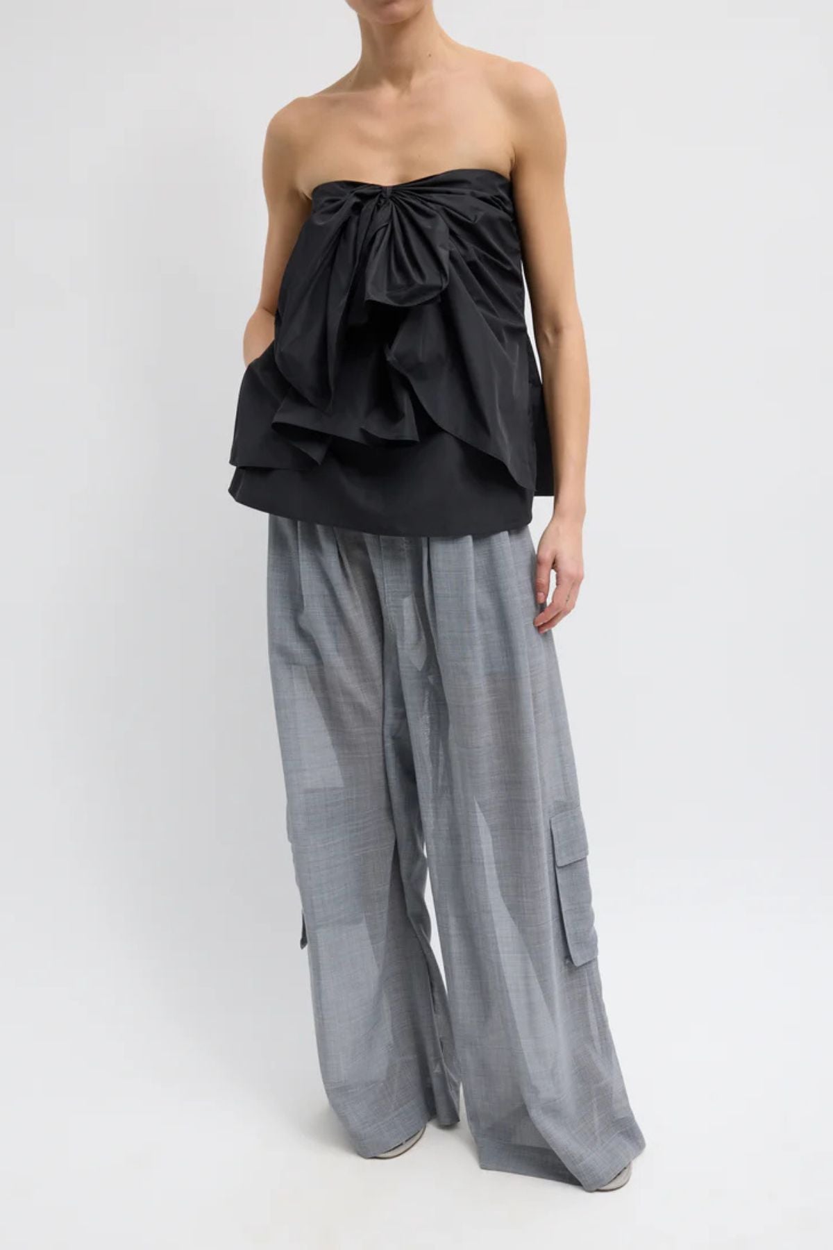 Tibi Italian Sporty Nylon Strapless Top - Black