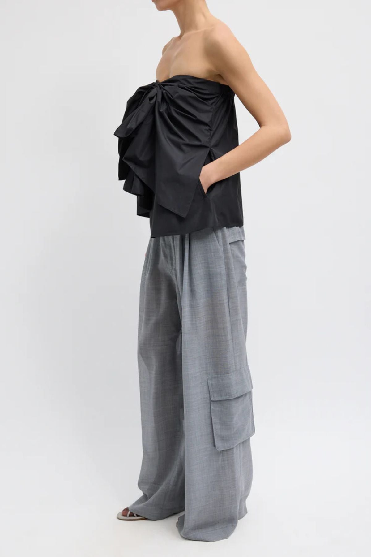 Tibi Italian Sporty Nylon Strapless Top - Black