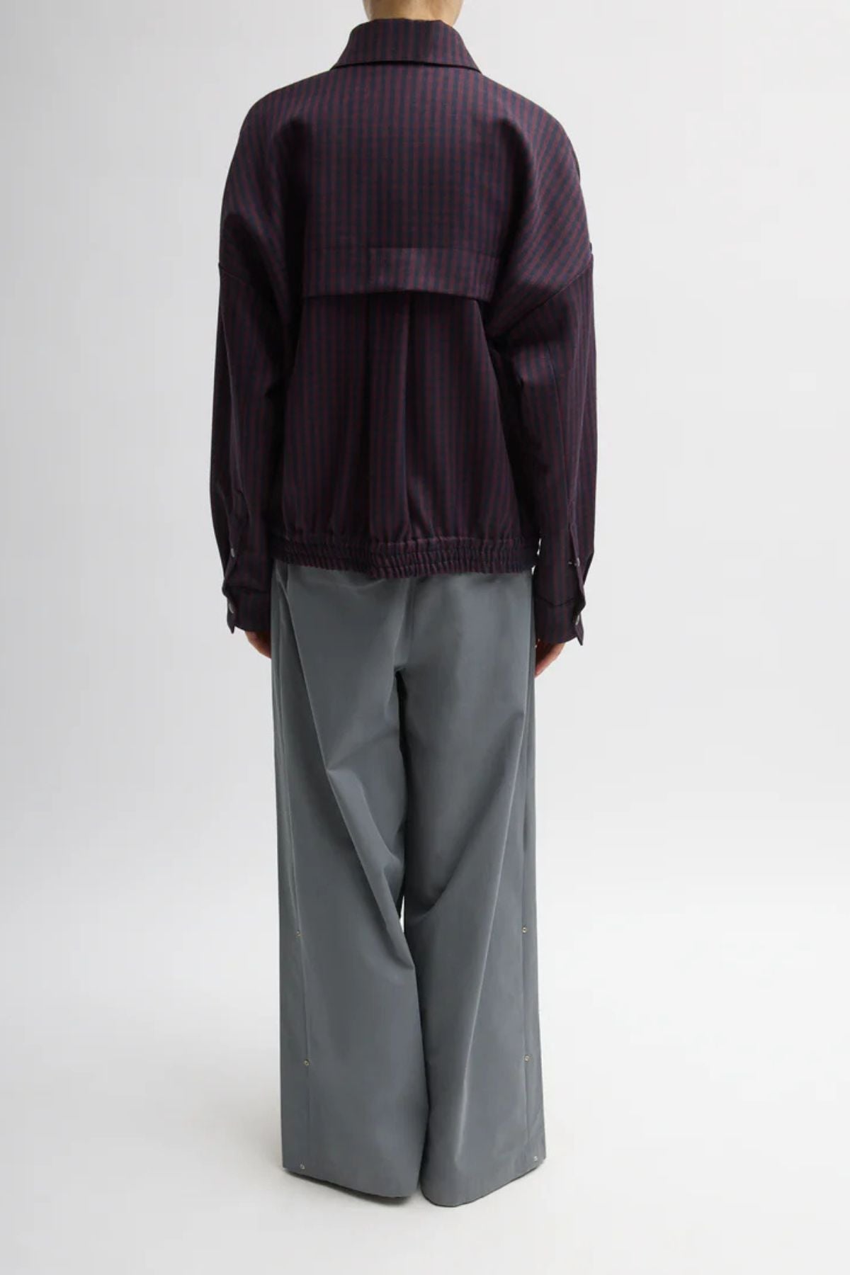 Tibi Jules Wool Gingham Bomber Jacket - Wine/ Navy