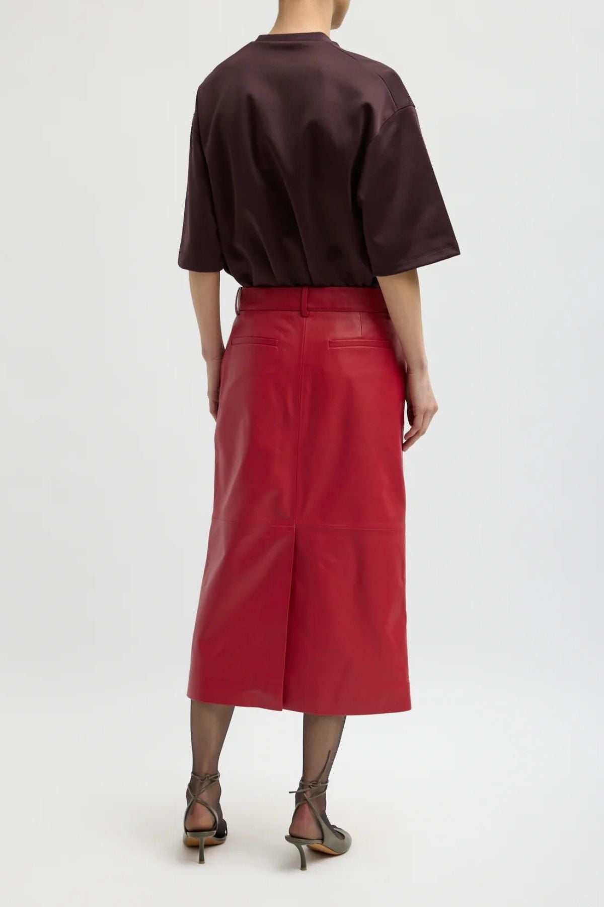 Tibi Leather Midi Trouser Skirt - Red