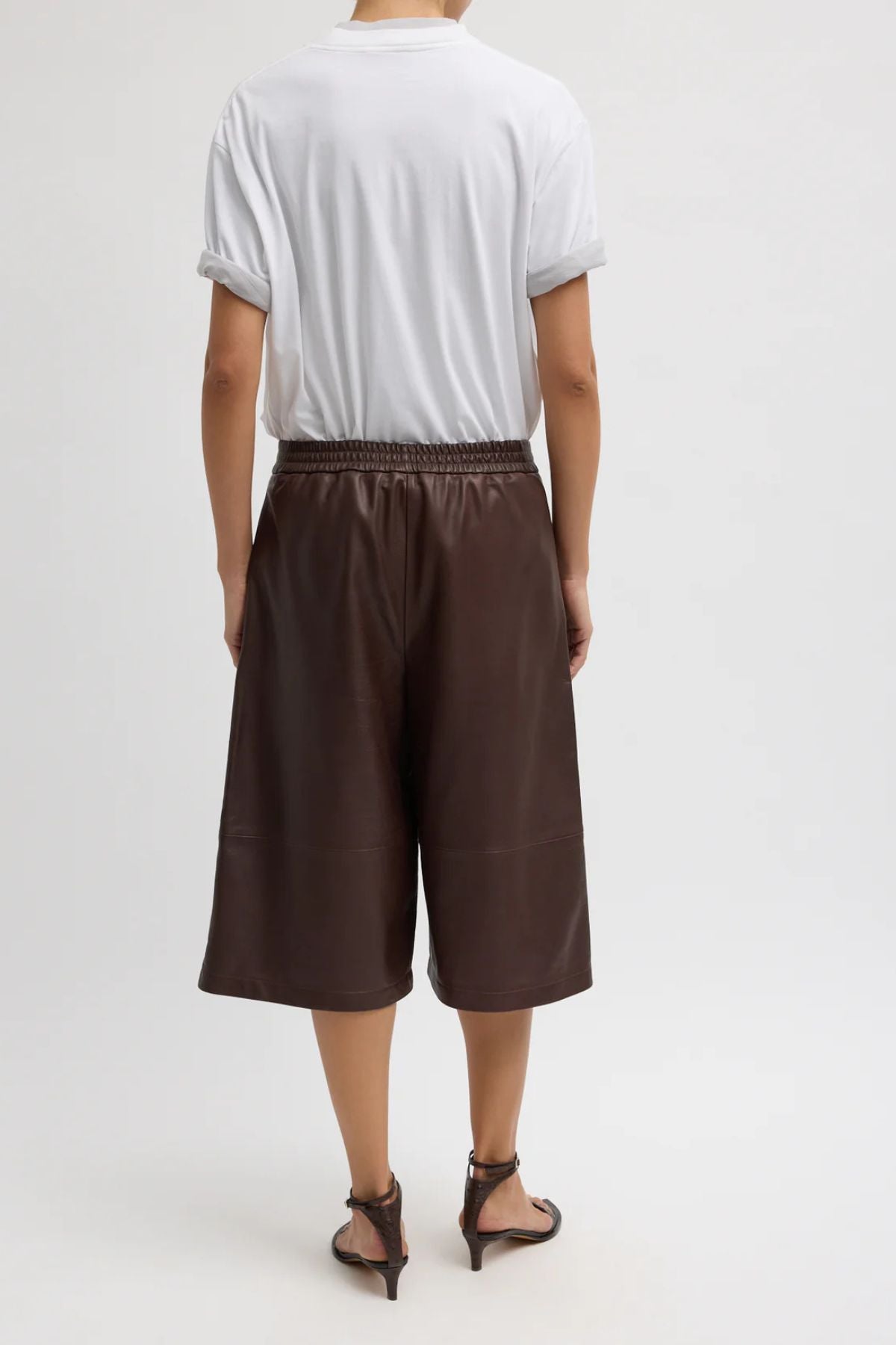 Tibi Leather Relaxed Long Short - Brown