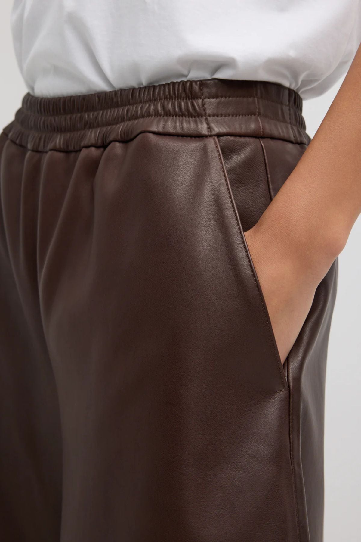 Tibi Leather Relaxed Long Short - Brown
