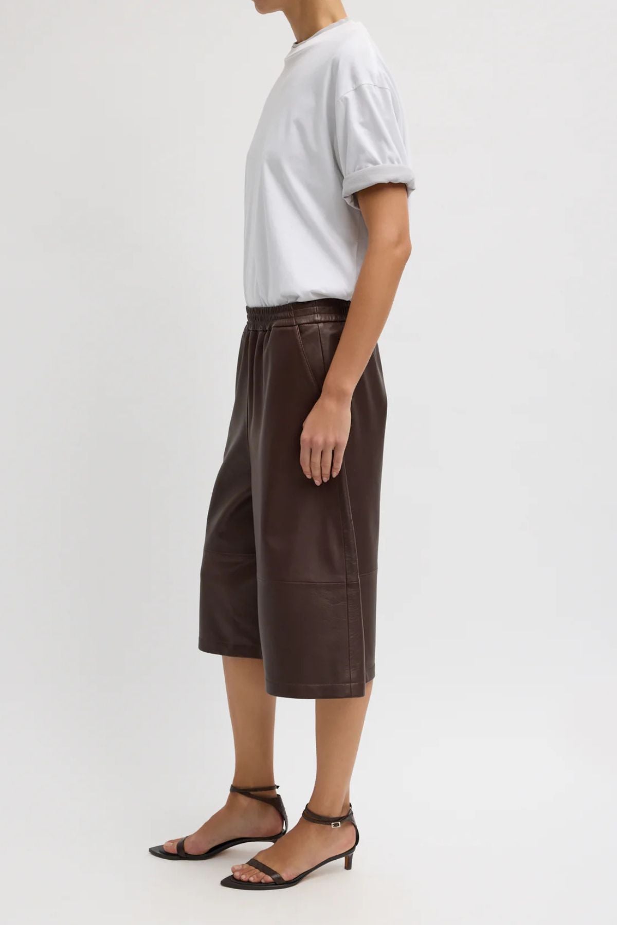 Tibi Leather Relaxed Long Short - Brown