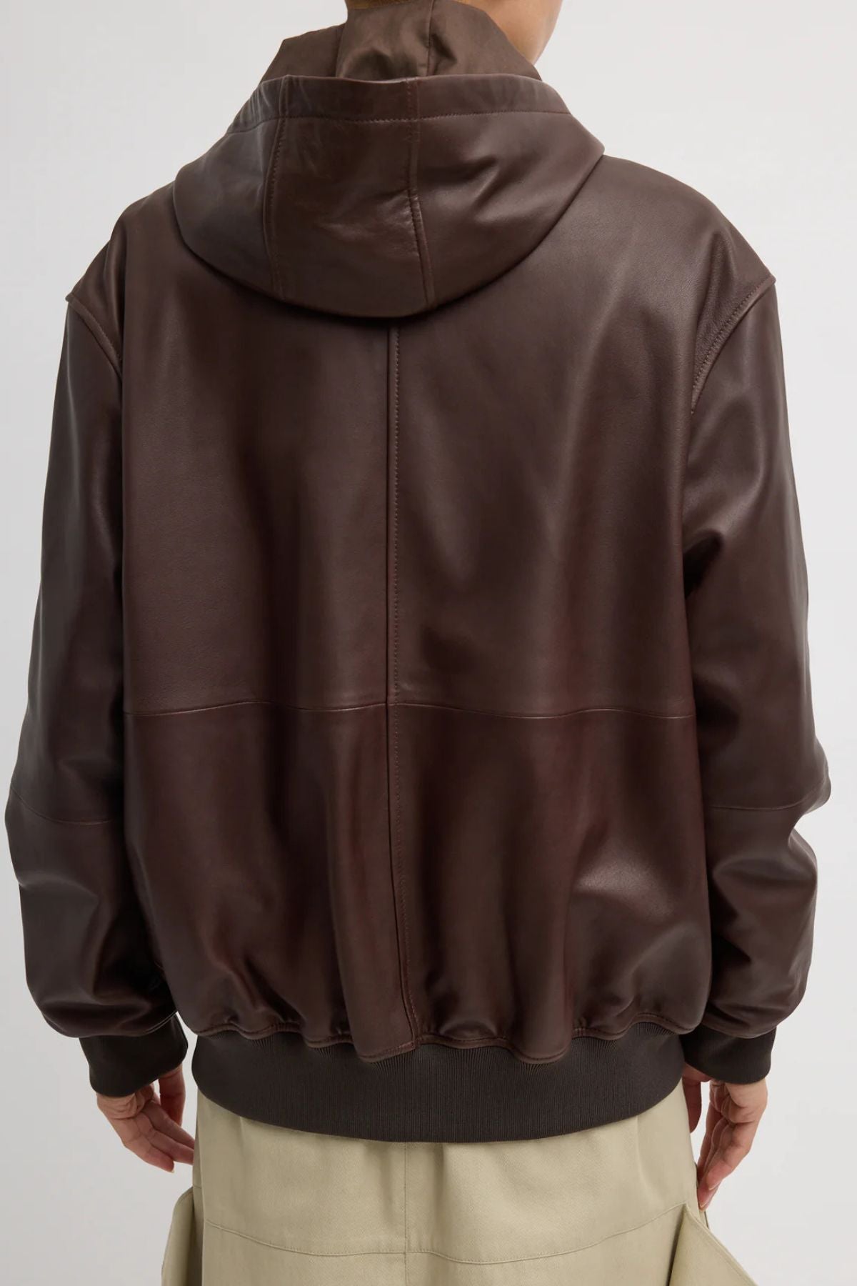 Tibi Leather Zip Up Hoodie Jacket - Brown