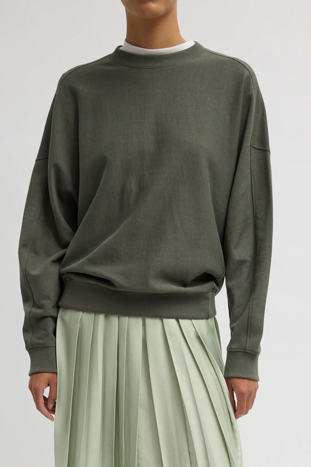 Tibi Lightweight Crewneck Sweatshirt - Olive