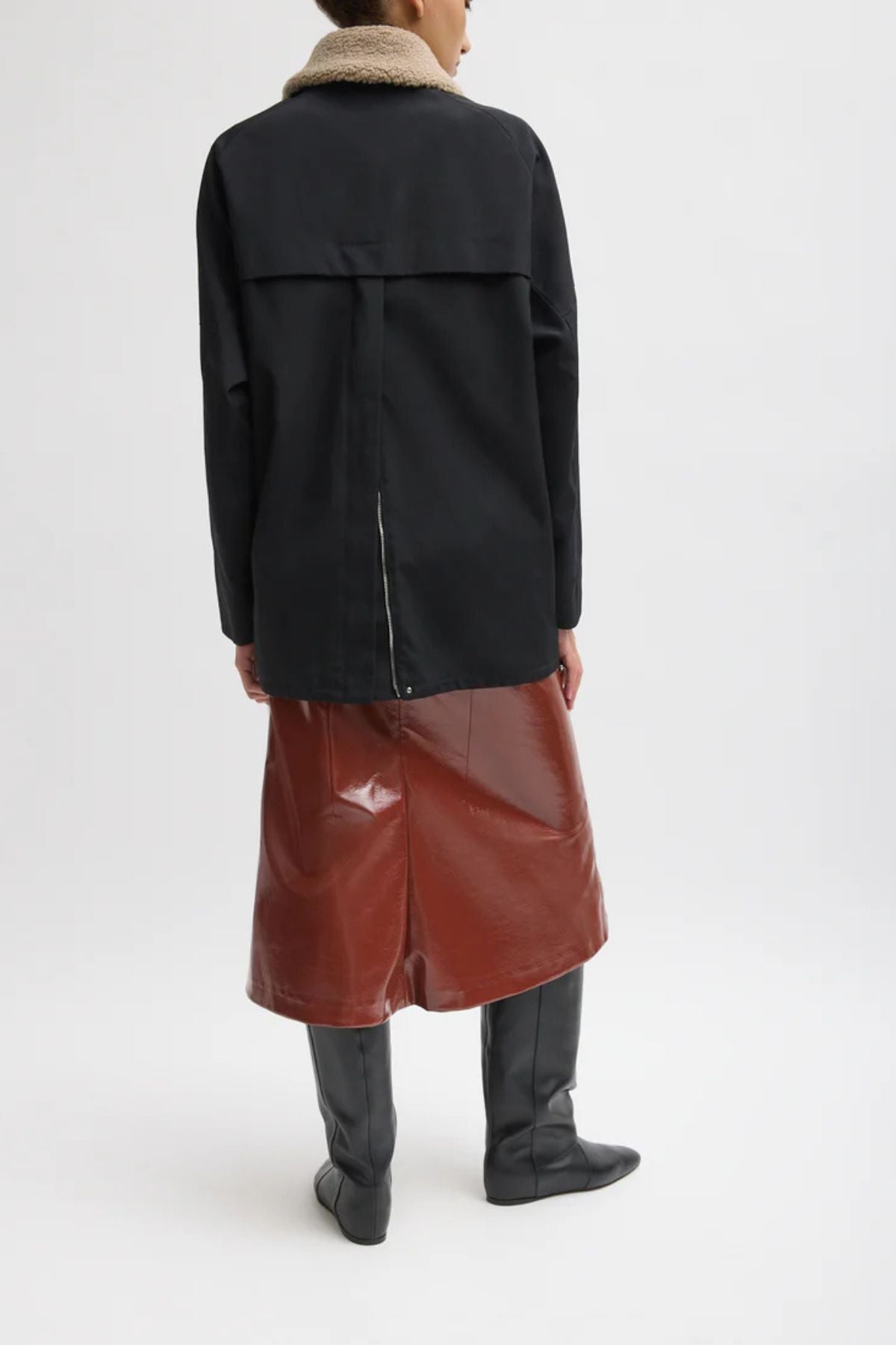 Tibi Lotte Car Coat Removable Sherpa Collar - Black