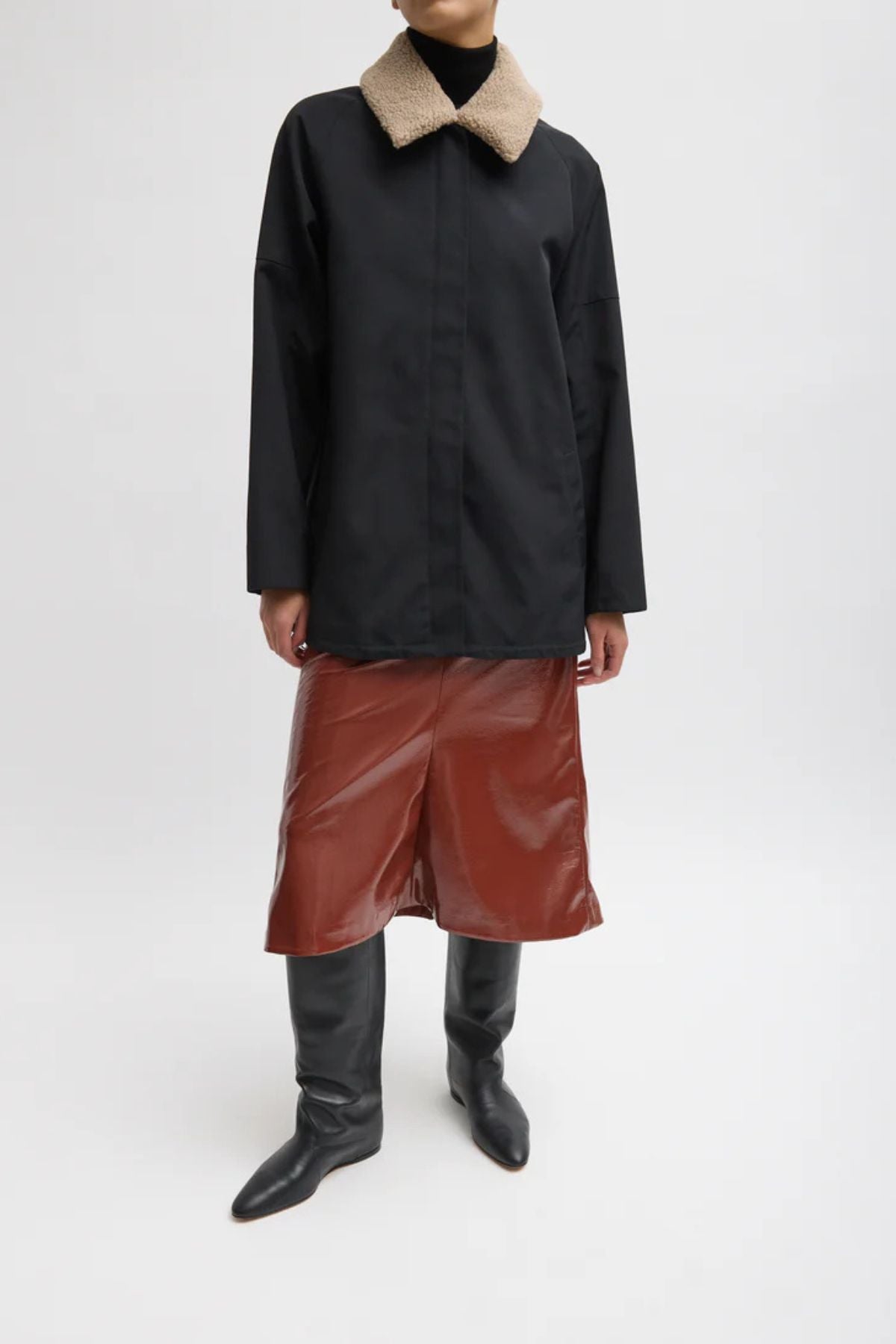Tibi Lotte Car Coat Removable Sherpa Collar - Black
