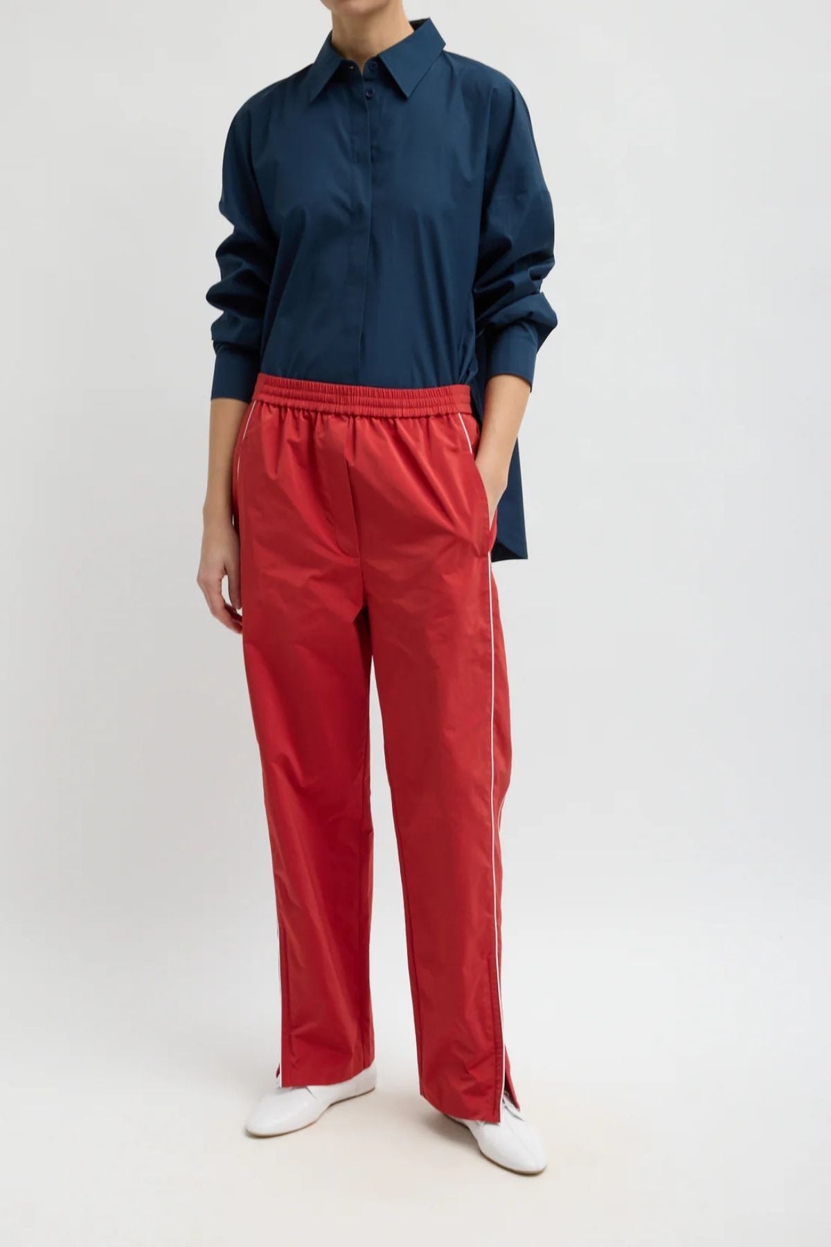 Tibi Nylon Piped Jogger - Red