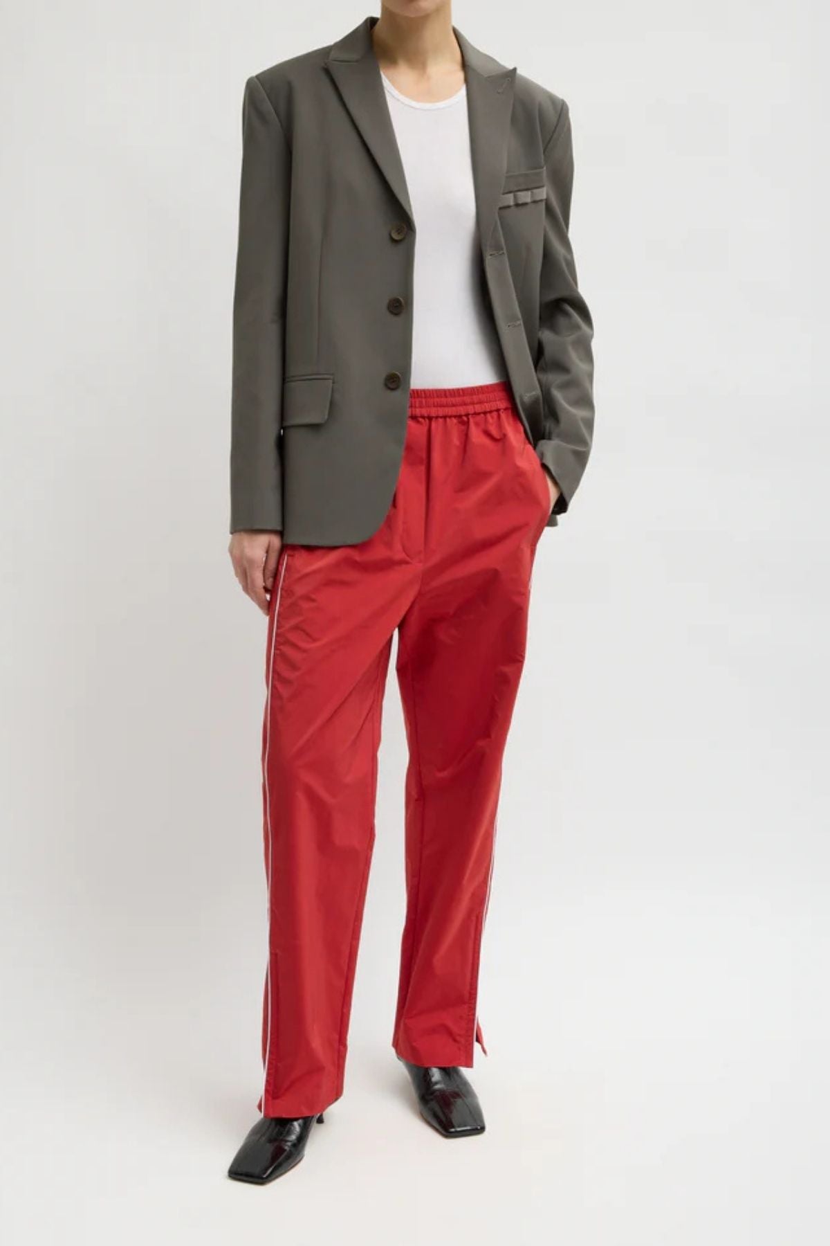 Tibi Nylon Piped Jogger - Red
