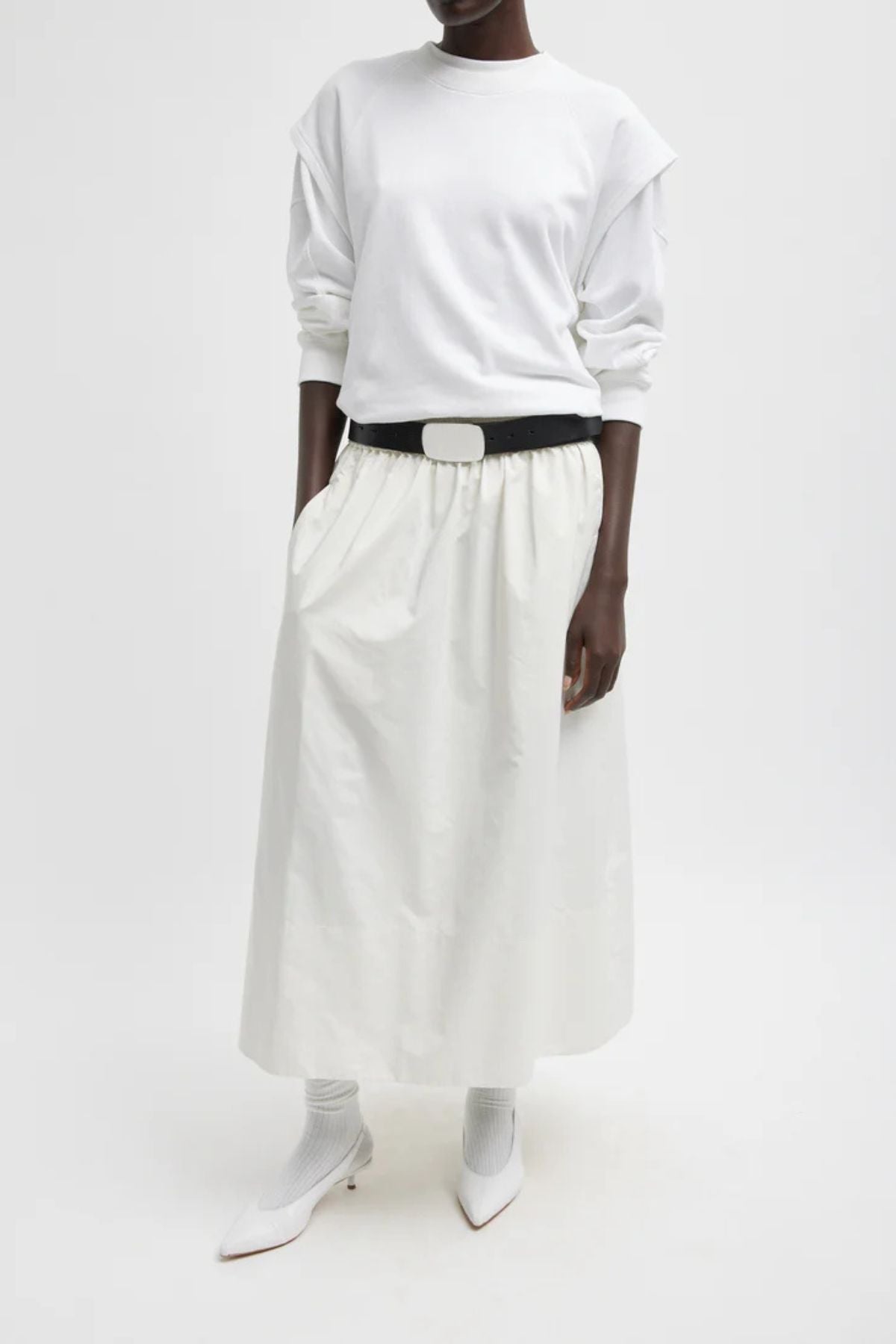 Tibi Nylon Pull on Full Skirt - White