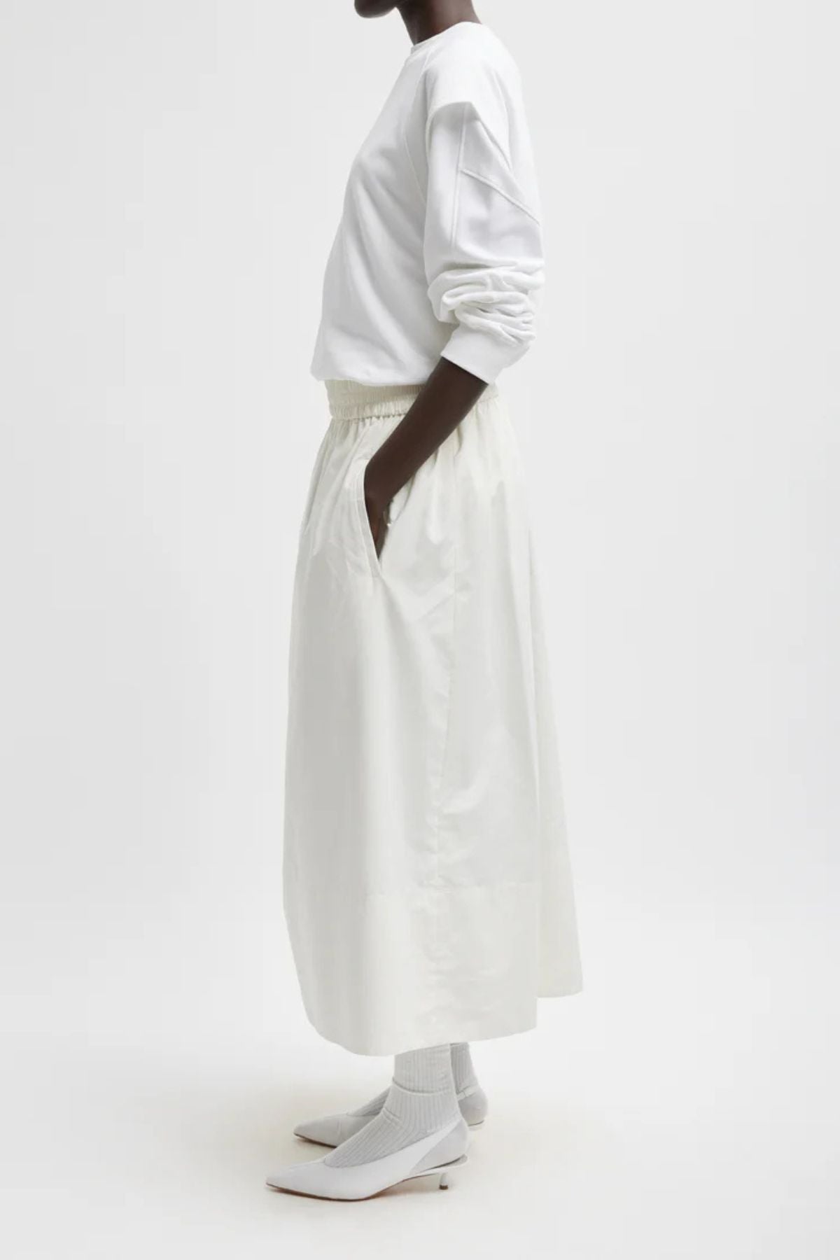Tibi Nylon Pull on Full Skirt - White