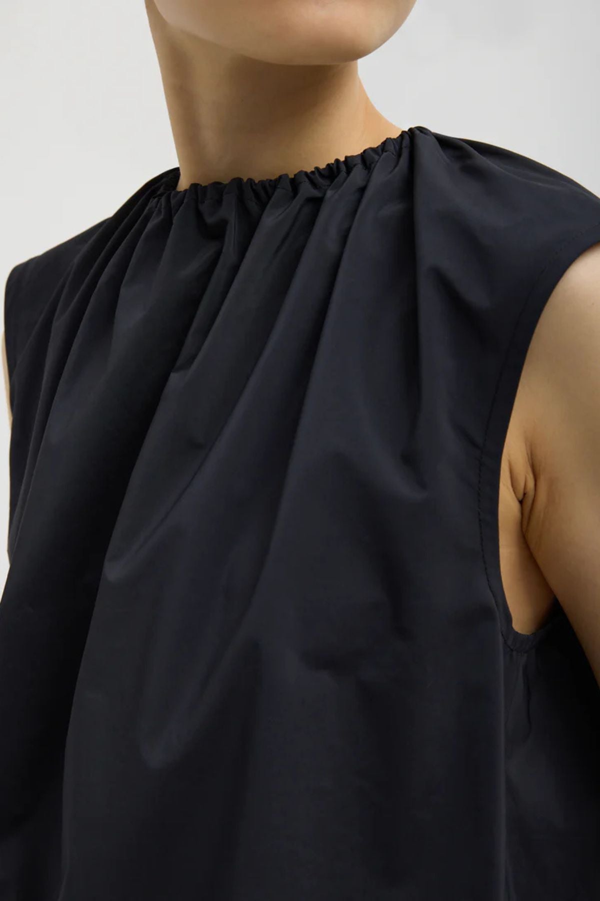 Tibi Nylon Shirred Neck Top - Navy