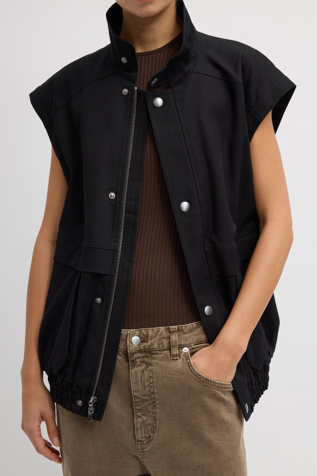 Tibi Patchwork Twill Convertible Jacket - Black