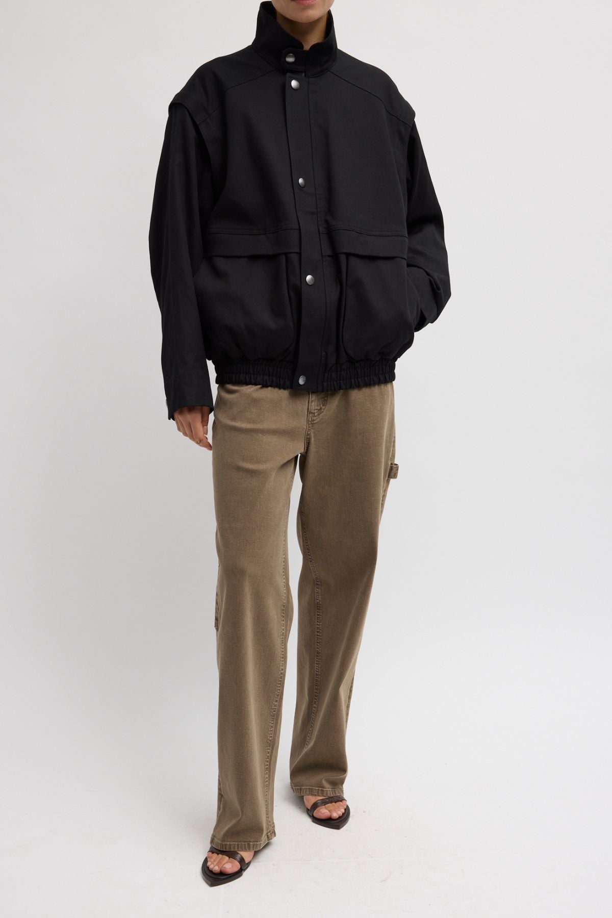 Tibi Patchwork Twill Convertible Jacket - Black