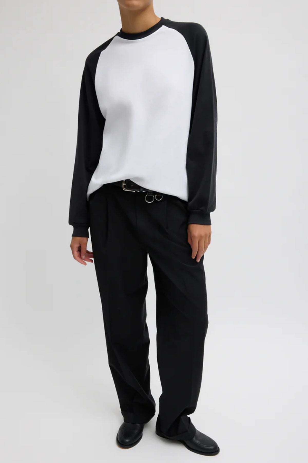 Tibi Perfect Sculpted Baseball Top - Black/ White