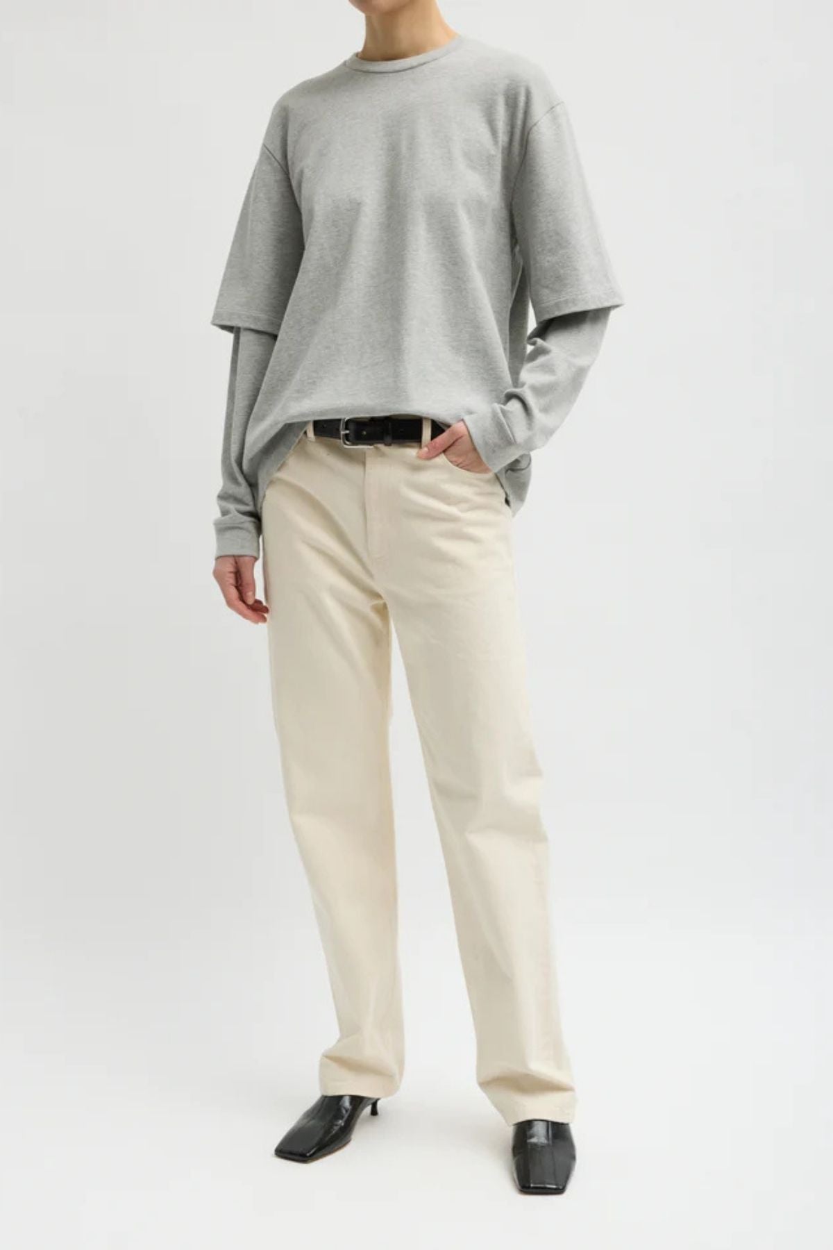 Tibi Perfect T Unisex Double Layer LS T-Shirt - Heather Grey