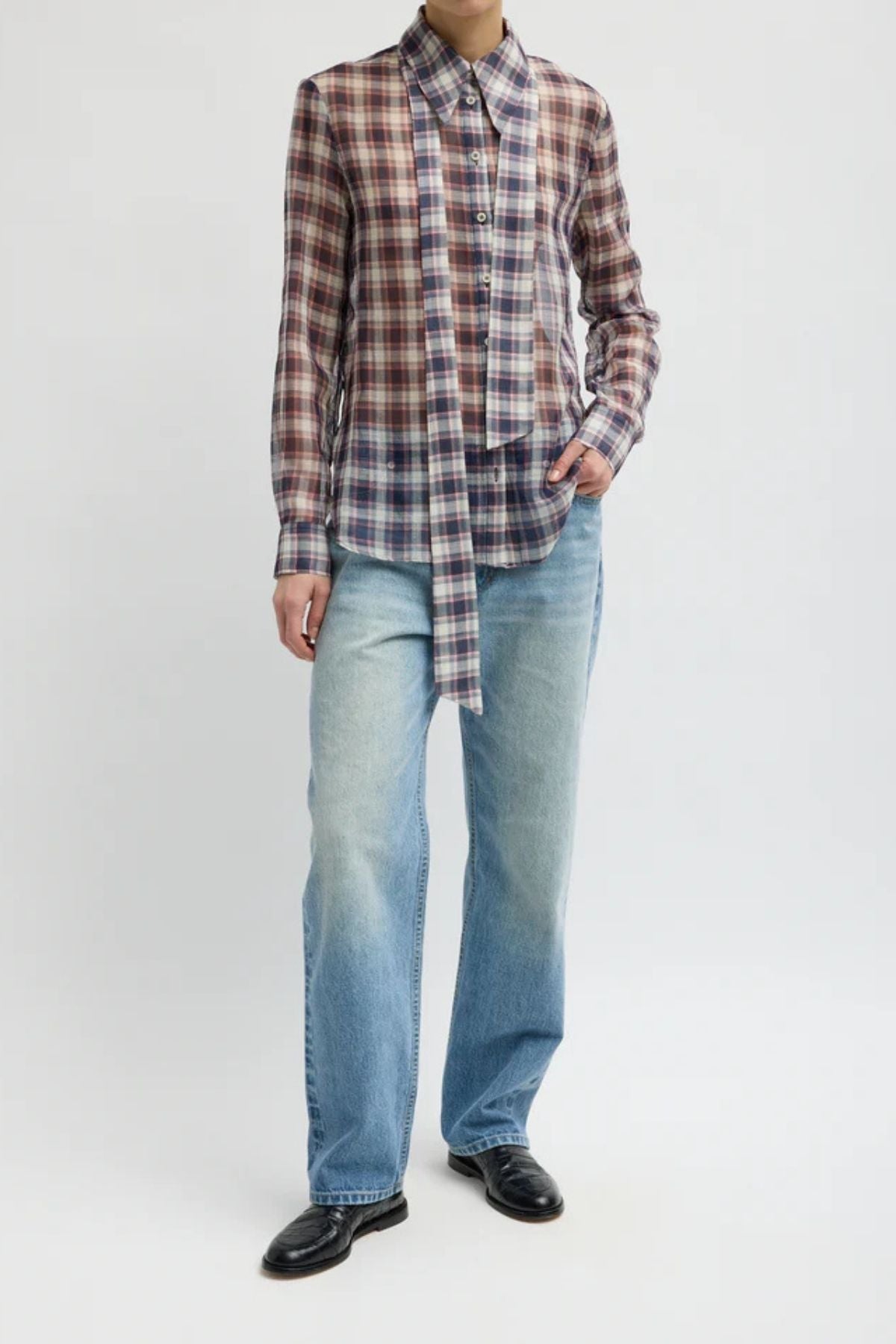 Tibi Blouse with Removable Tie - Black/ Red Multi