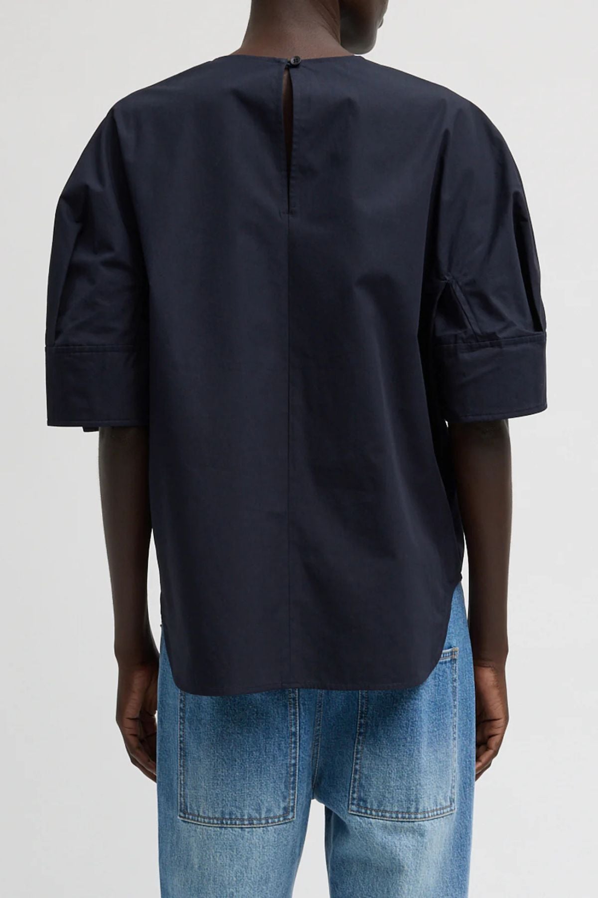 Tibi Poplin Reverse Sleeve Shirt - Navy