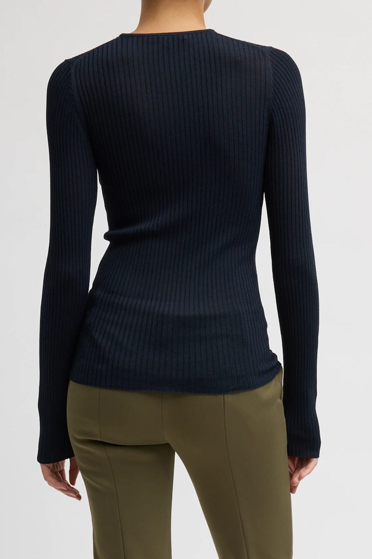Tibi Ribbed Crewneck Sweater - Navy