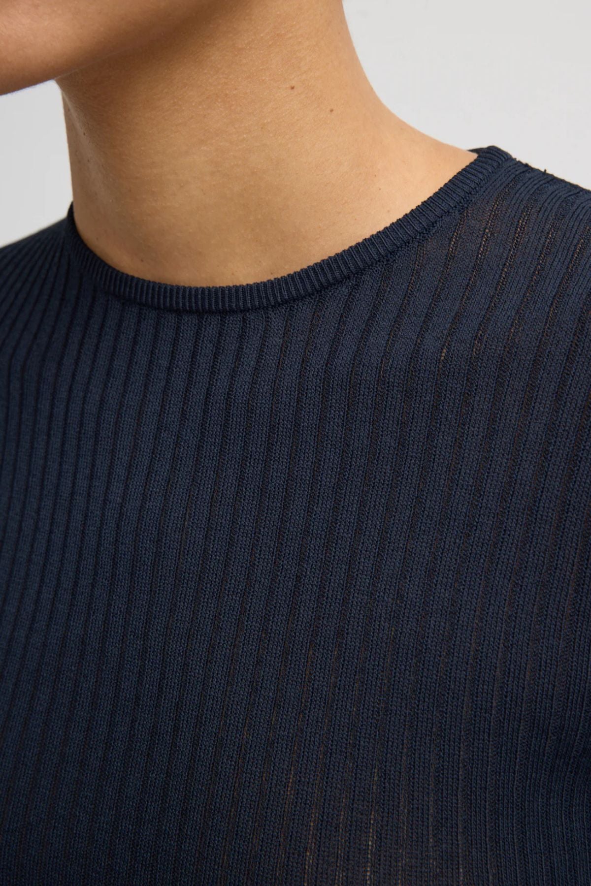 Tibi Ribbed Crewneck Sweater - Navy