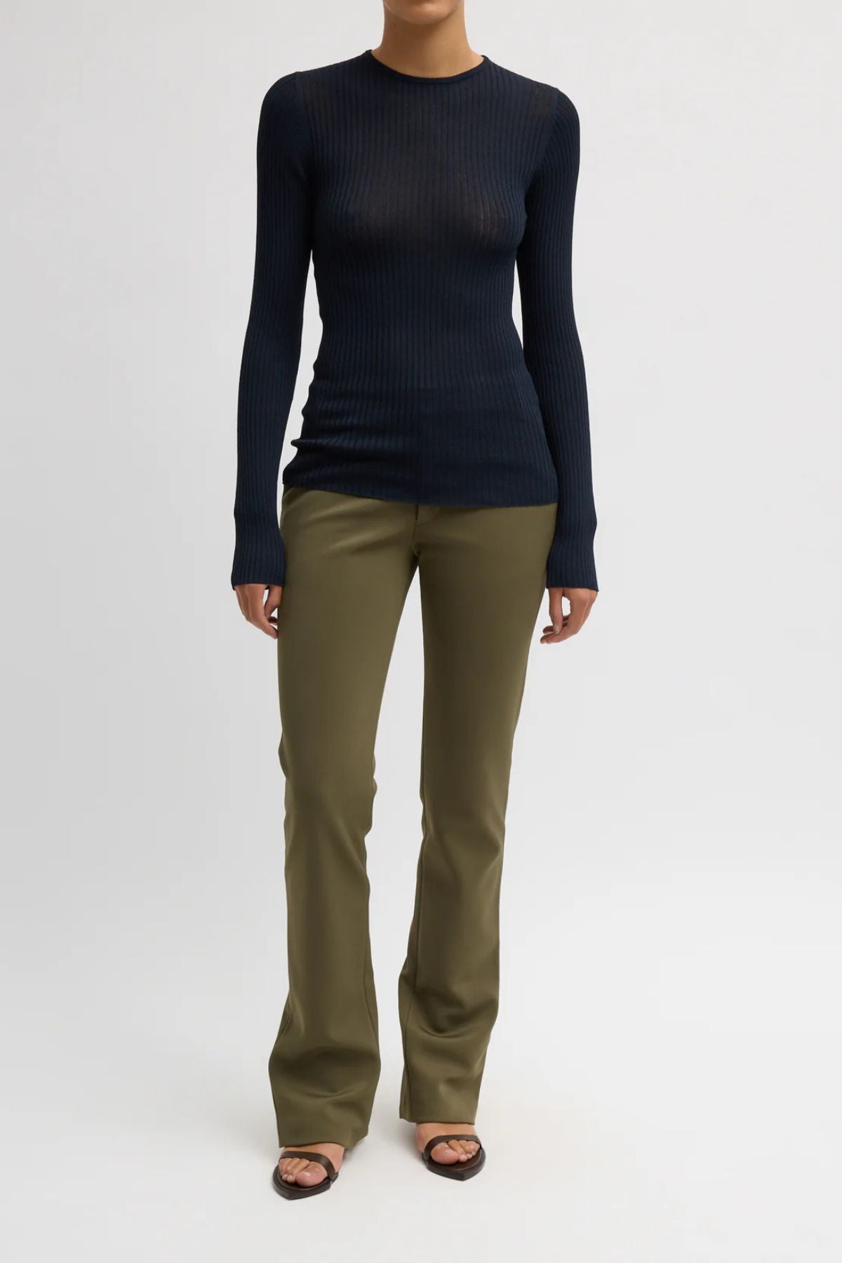Tibi Ribbed Crewneck Sweater - Navy
