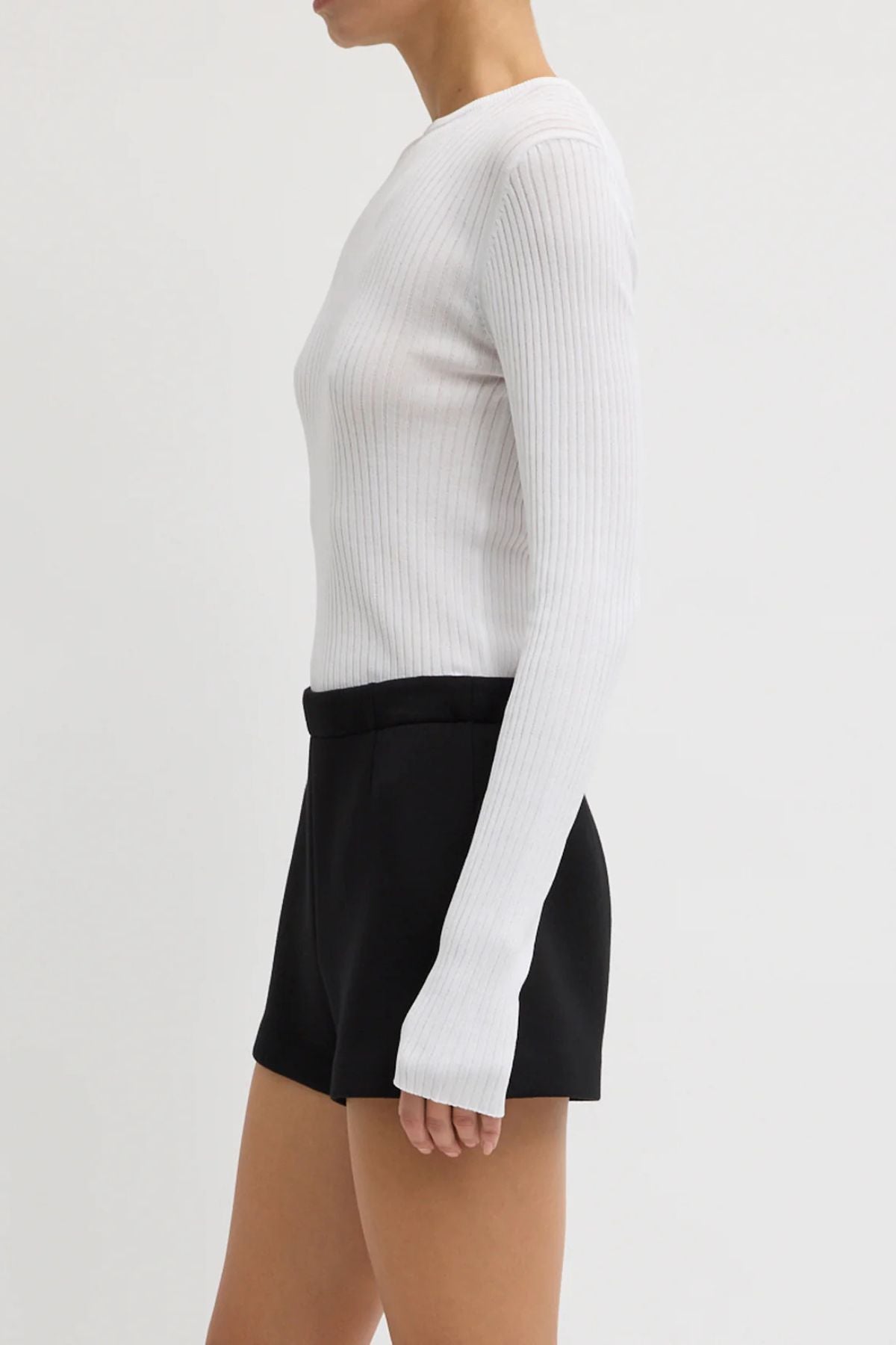 PRE ORDER Tibi Ribbed Crewneck Sweater - White