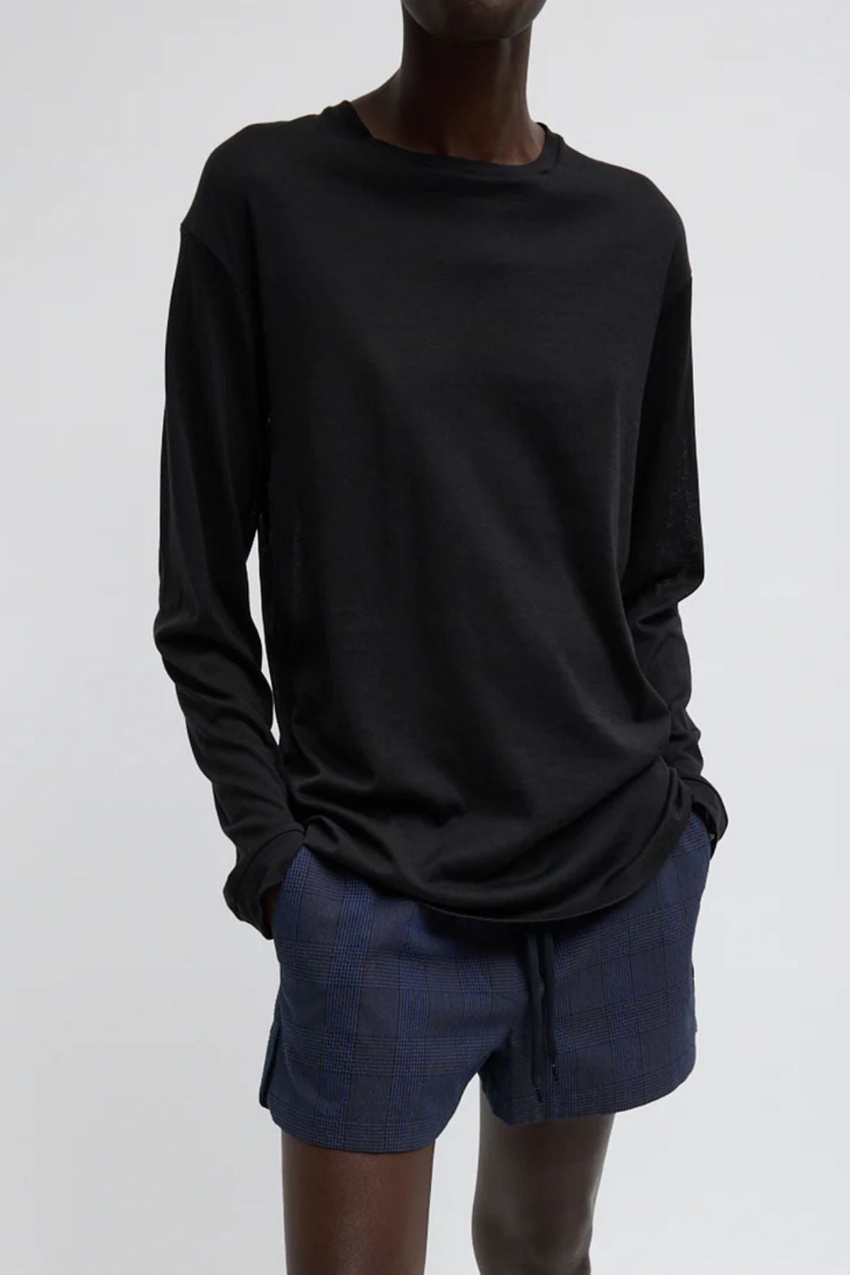 Tibi Sheer Crepe Knit Unisex LS Tee - Black