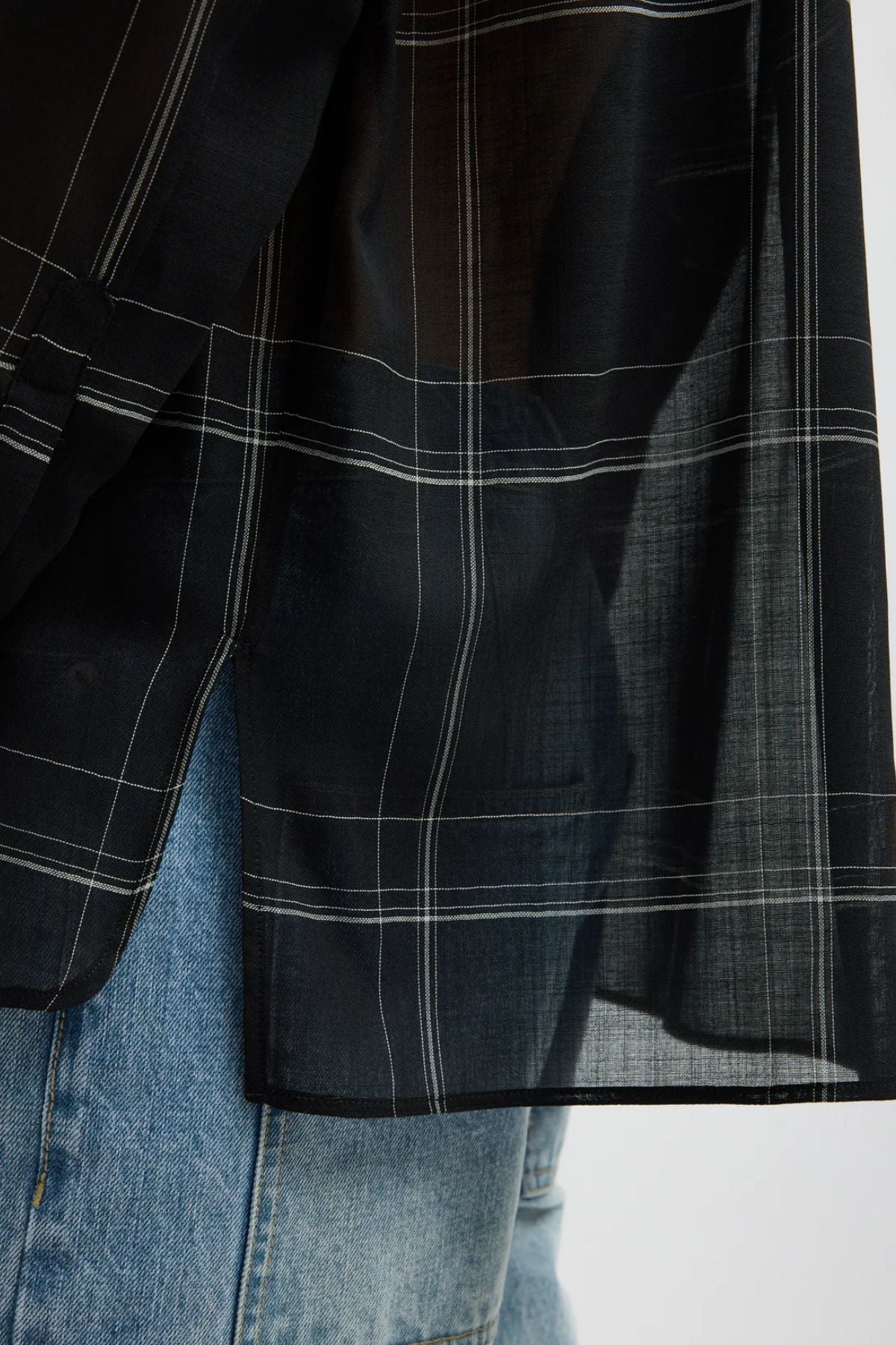 Tibi Sheer Wool Gauze Check Oversized Shirt - Black Multi