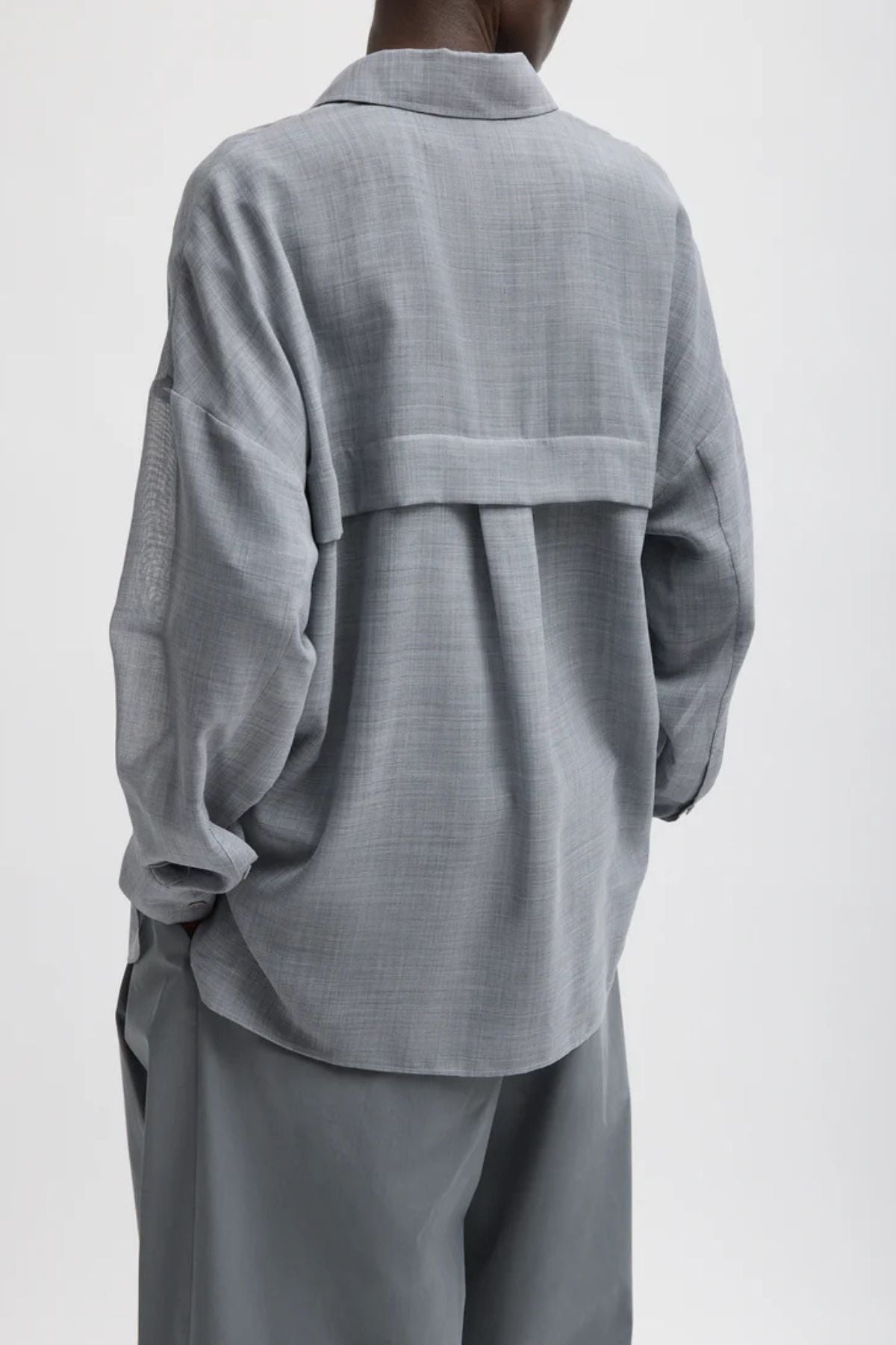 Tibi Sheer Wool Gauze Oversized Shirt  - Heather Grey