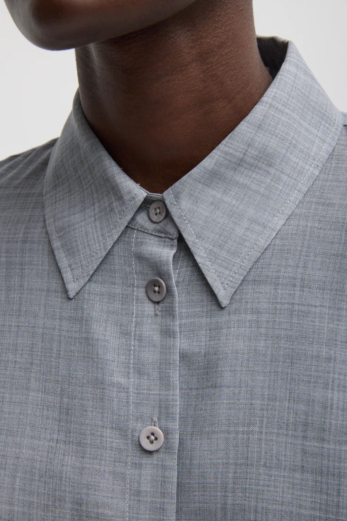 Tibi Sheer Wool Gauze Oversized Shirt  - Heather Grey