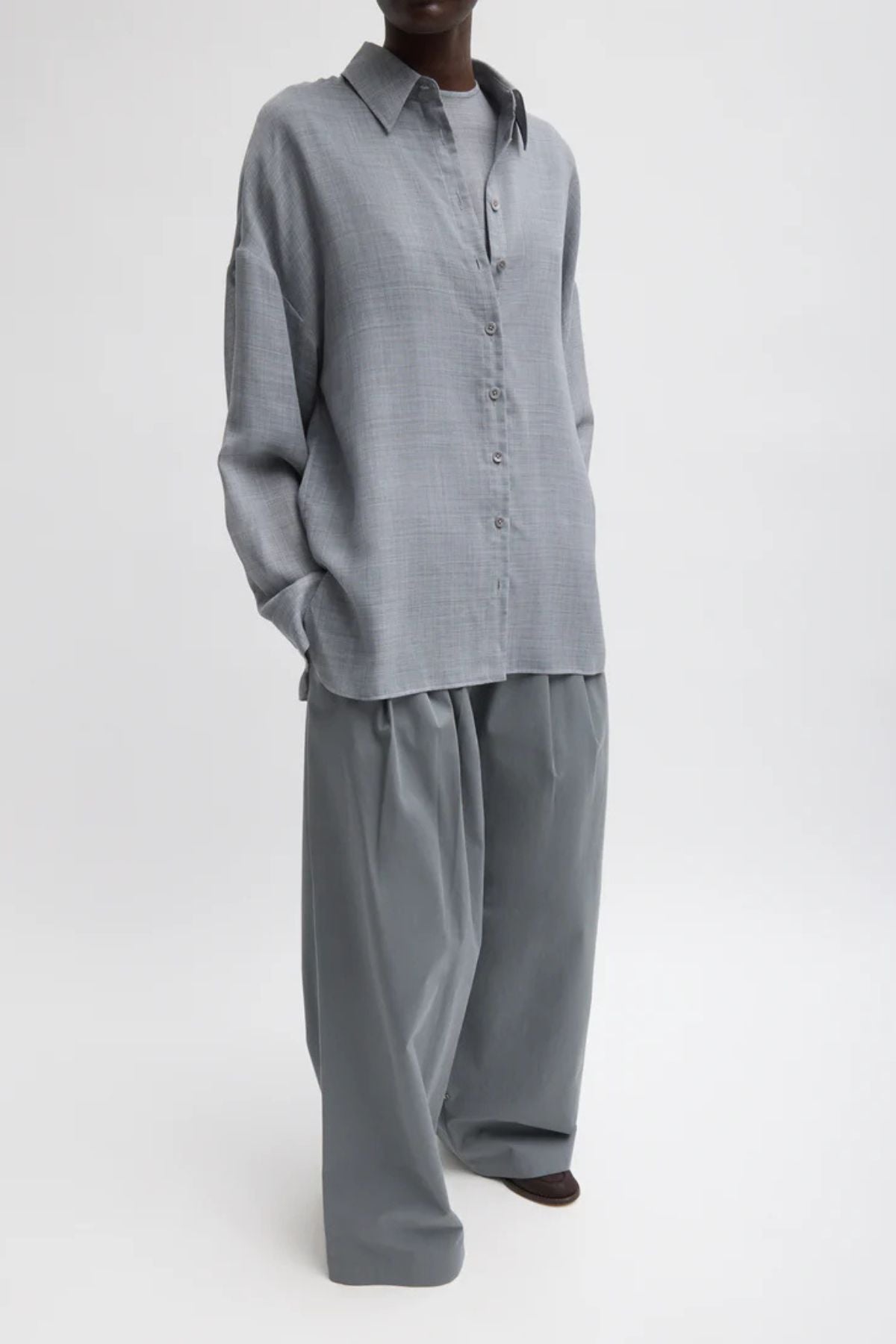 Tibi Sheer Wool Gauze Oversized Shirt  - Heather Grey